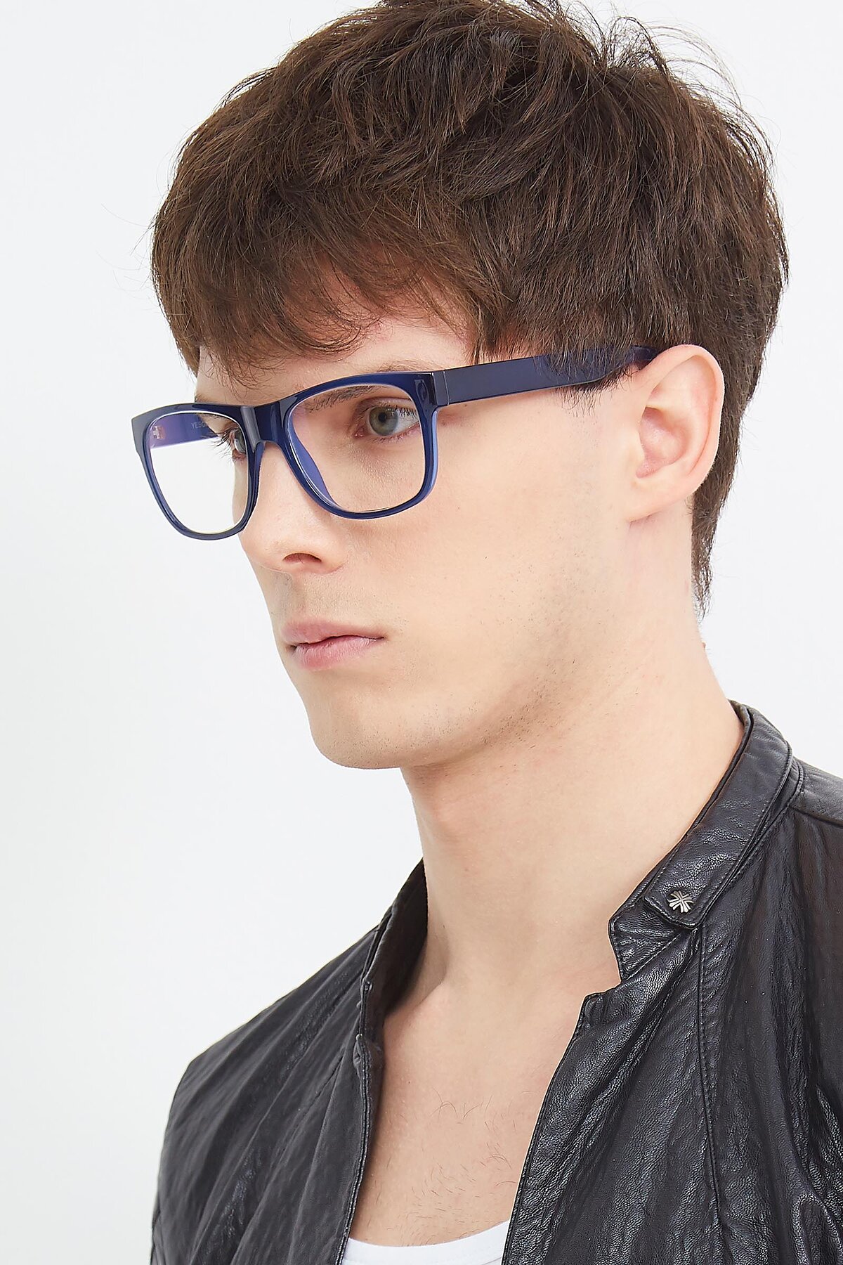 Men's lifestyle photography (portrait-2) of SSR213 in Blue with Clear Blue Light Blocking Lenses