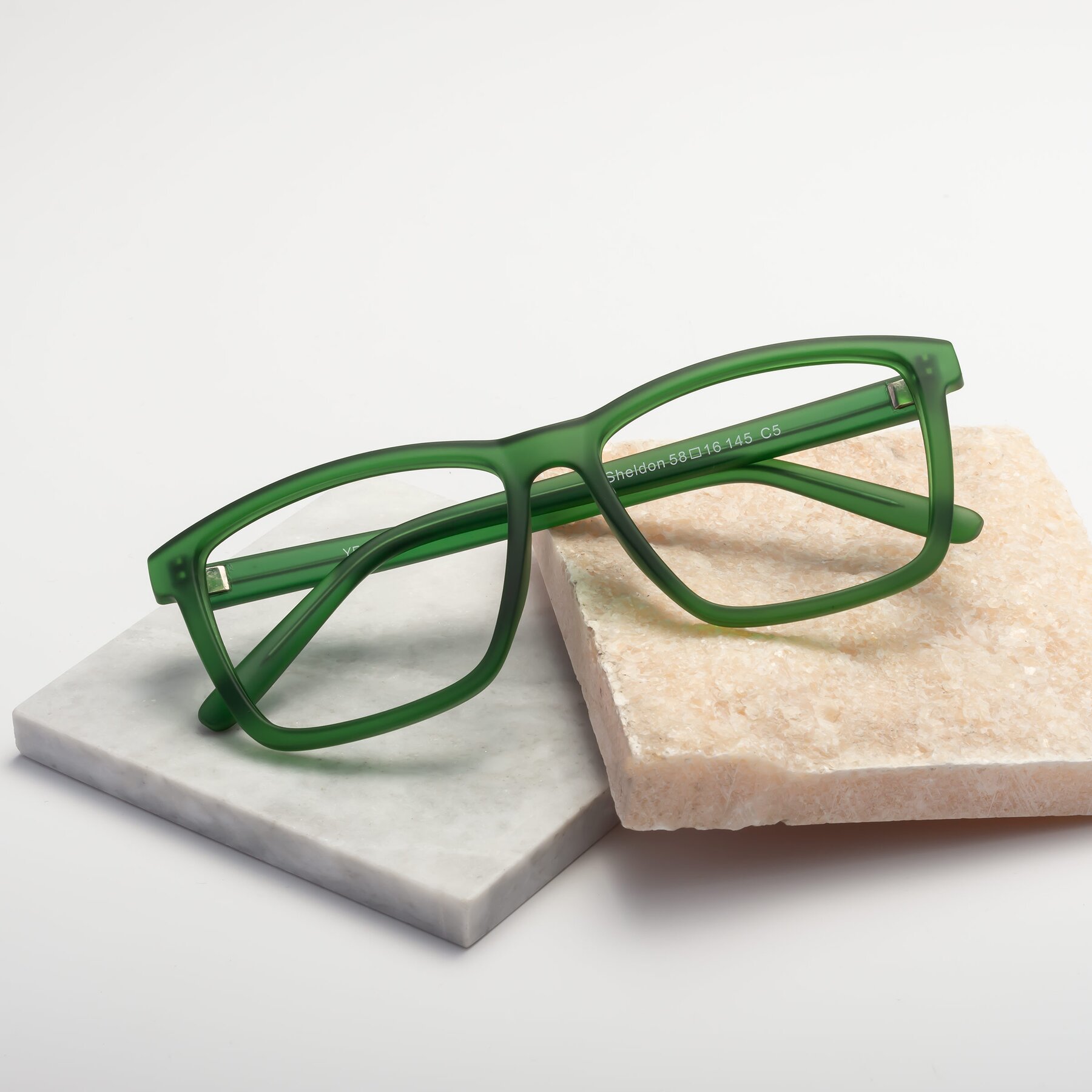 Lifestyle photography #1 of Sheldon in Green with Clear Eyeglass Lenses