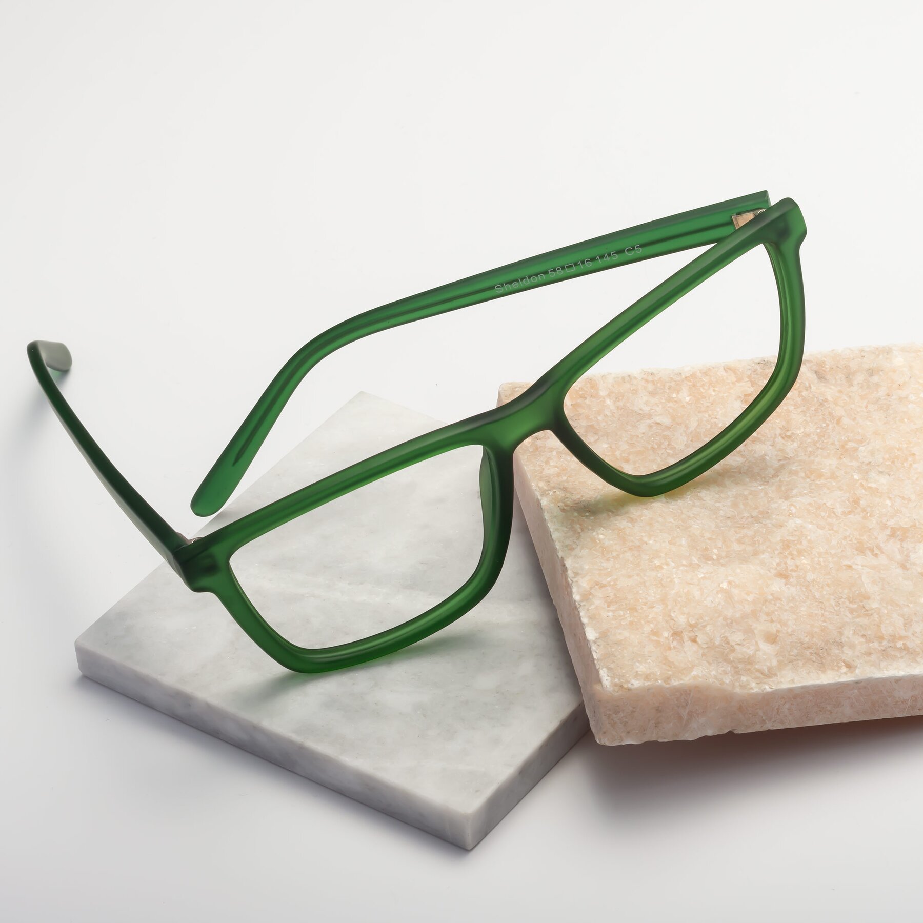 Lifestyle photography #2 of Sheldon in Green with Clear Eyeglass Lenses