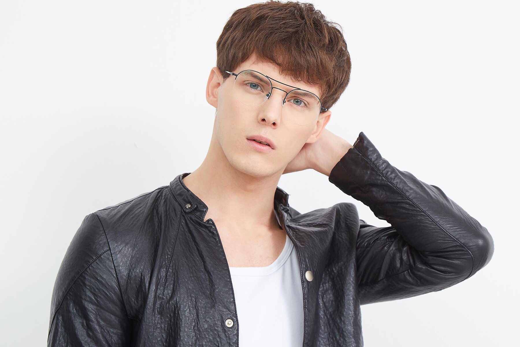 Men's lifestyle photography (landscape-1) of ST105 in Black with Clear Eyeglass Lenses