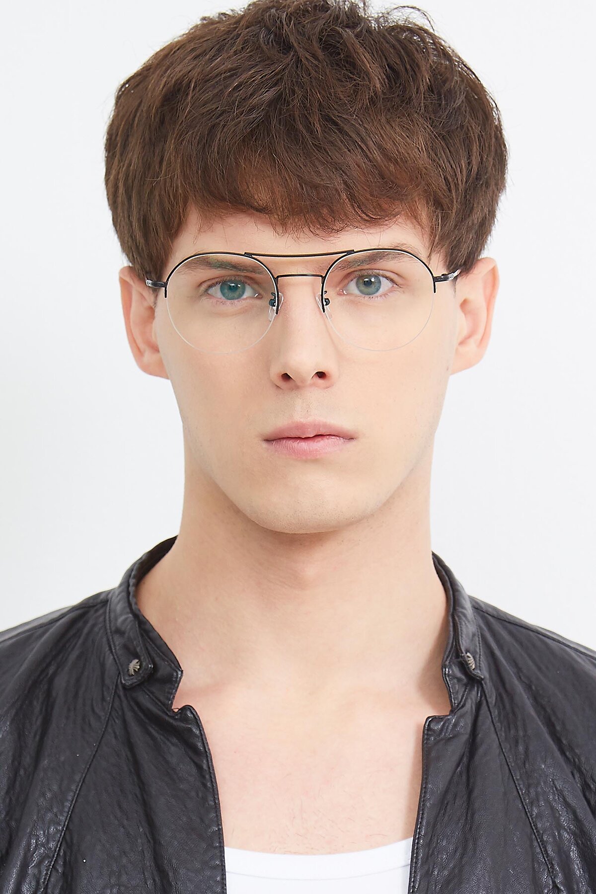 Men's lifestyle photography (portrait-1) of ST105 in Black with Clear Eyeglass Lenses
