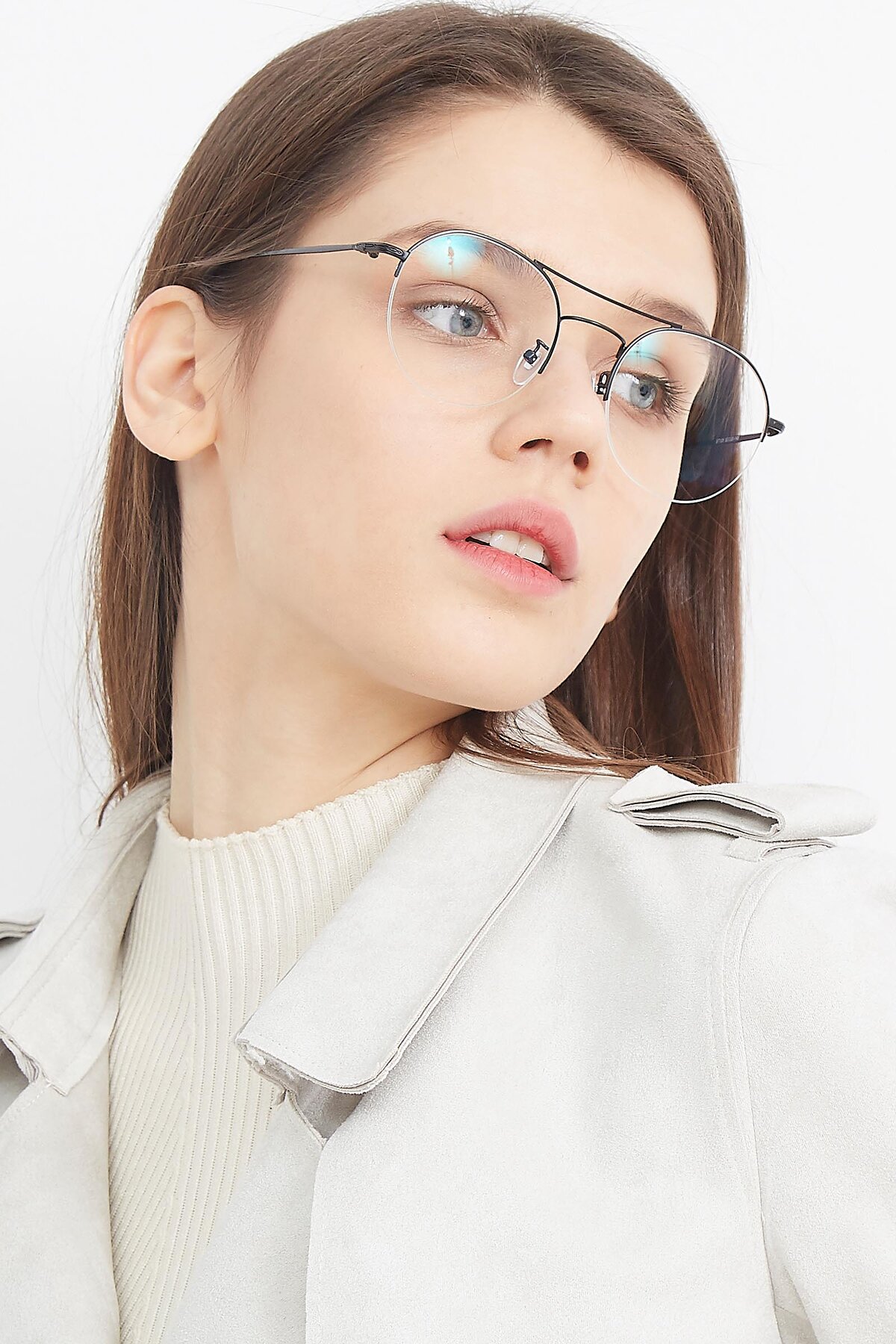 Women's lifestyle photography (portrait-2) of ST105 in Black with Clear Reading Eyeglass Lenses
