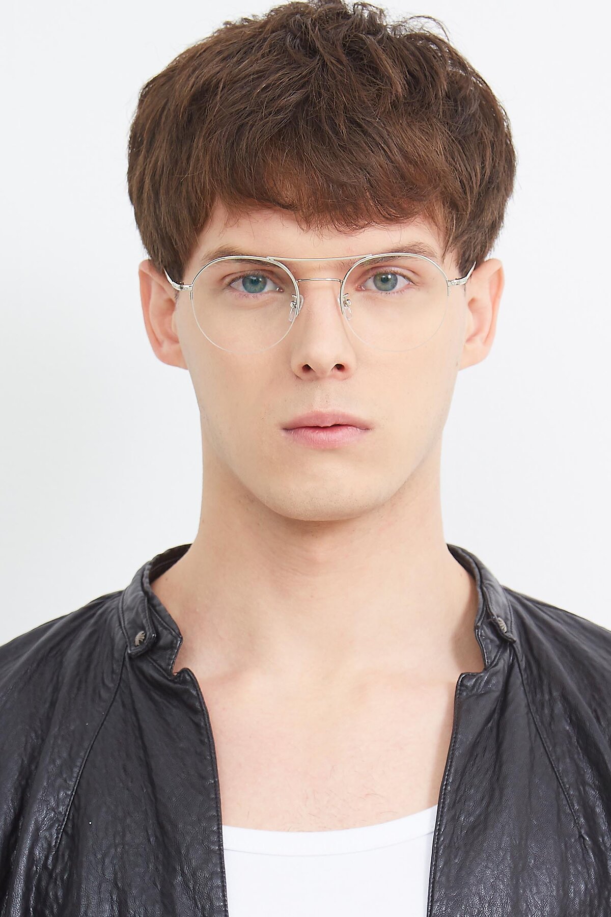 Men's lifestyle photography (portrait-1) of ST105 in Silver with Clear Reading Eyeglass Lenses