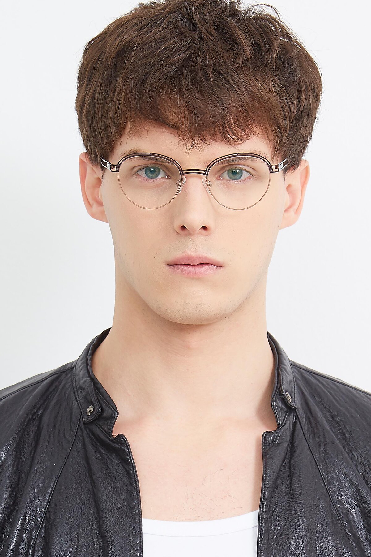Men's lifestyle photography (portrait-1) of Marvel in Coffee-Gold with Clear Eyeglass Lenses