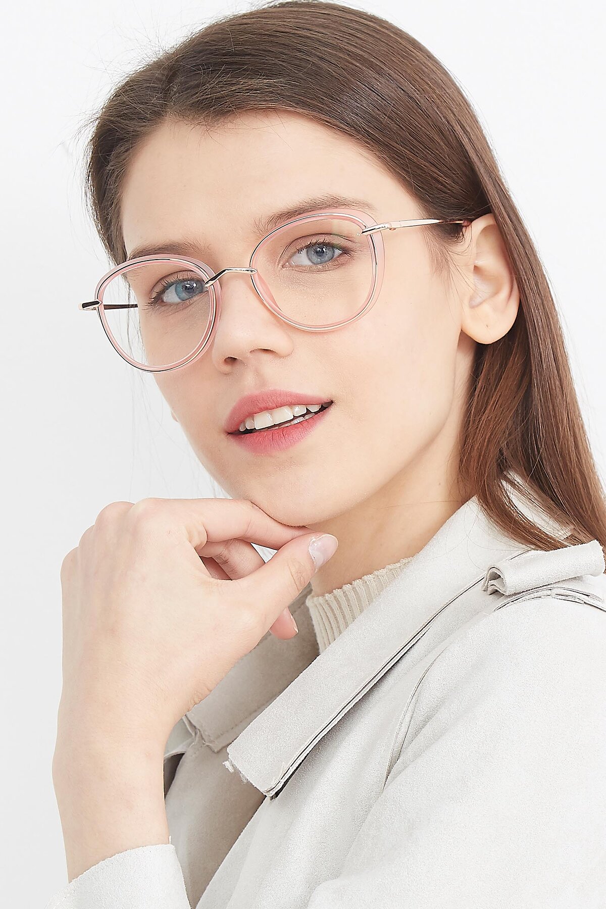 Women's lifestyle photography (portrait-1) of Cosmopolitan in Pink-Gold with Clear Eyeglass Lenses