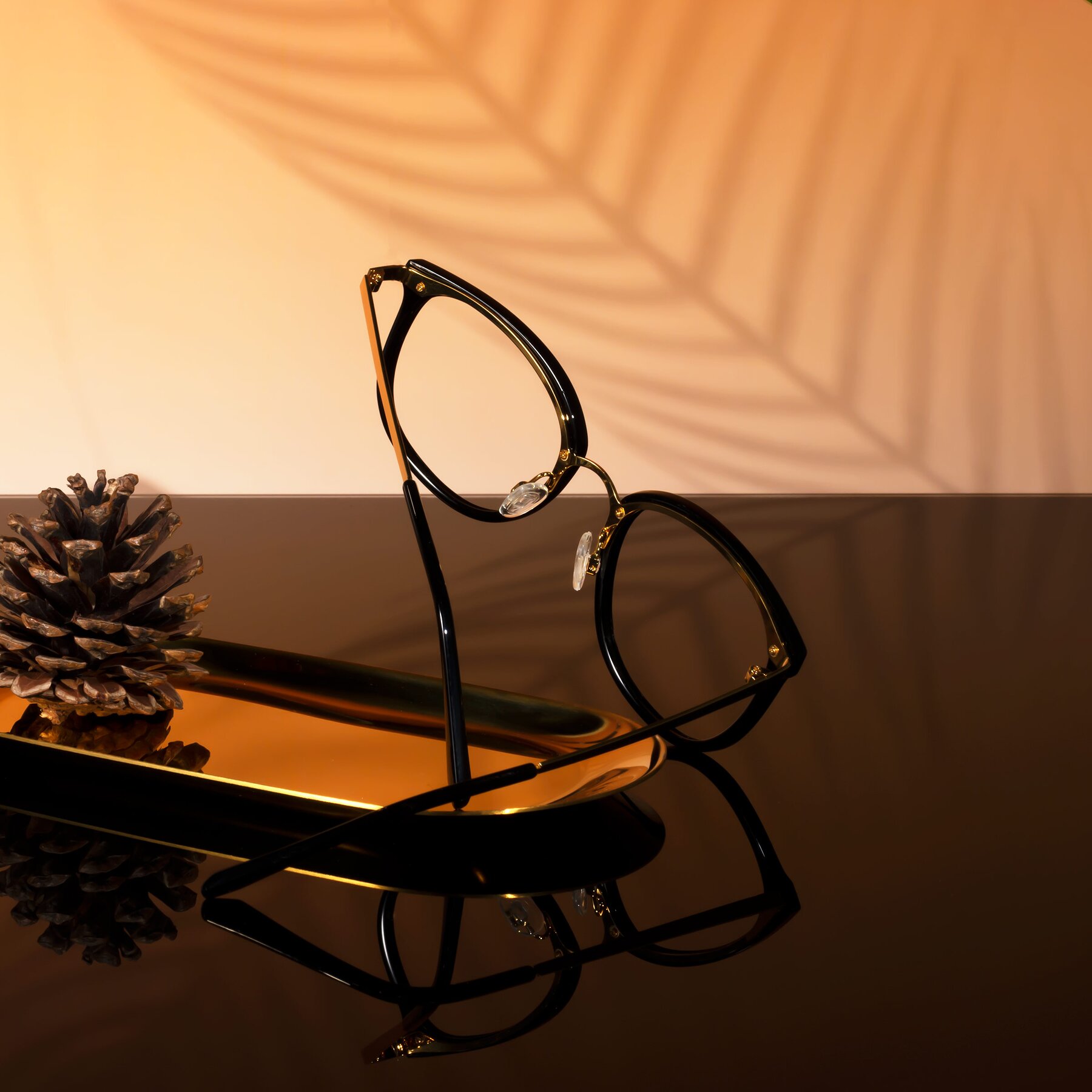Women's lifestyle photography #2 of Timeless in Black-Gold with Clear Reading Eyeglass Lenses