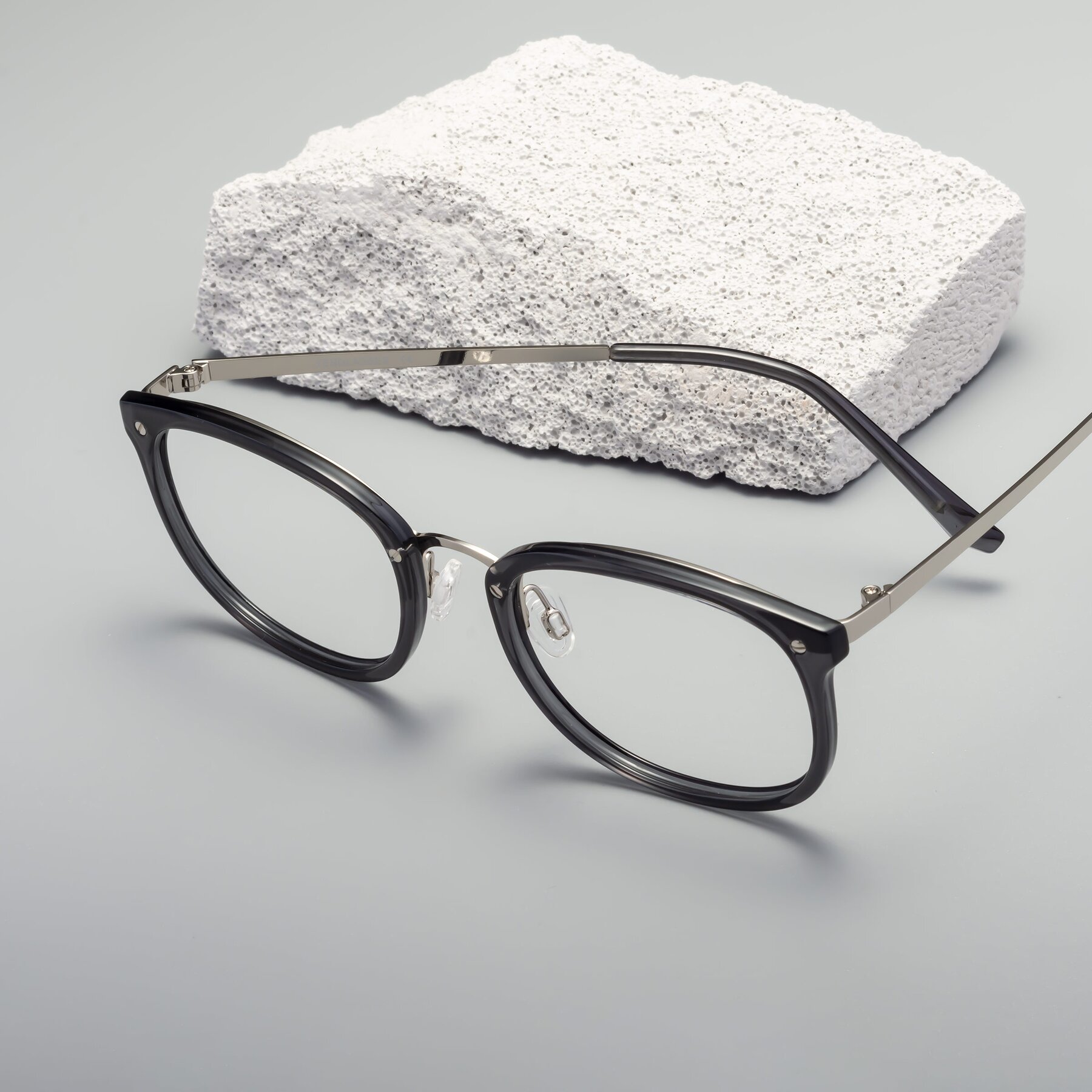 Lifestyle photography #1 of Timeless in Transparent Gray with Clear Eyeglass Lenses