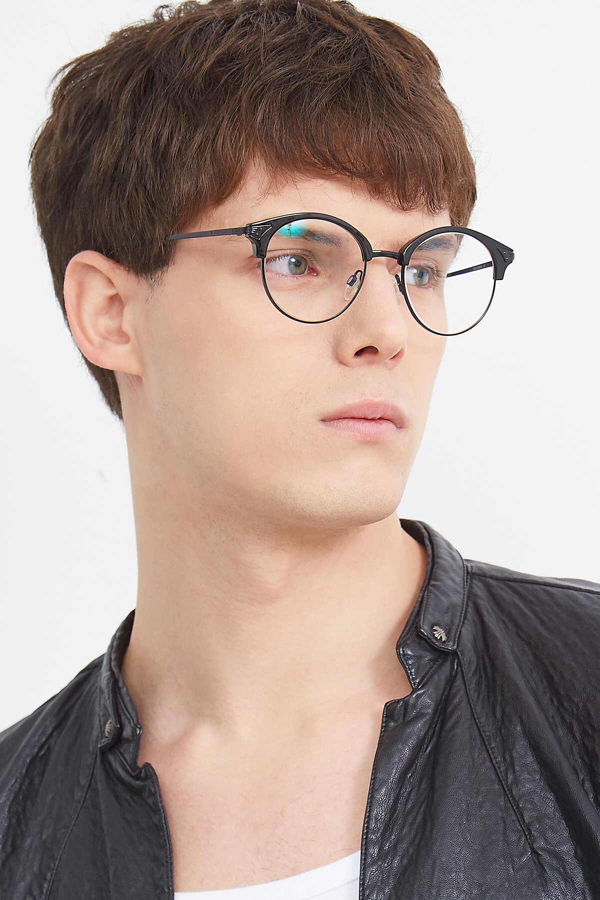 Men's lifestyle photography (portrait-2) of Hermione in Black with Clear Reading Eyeglass Lenses