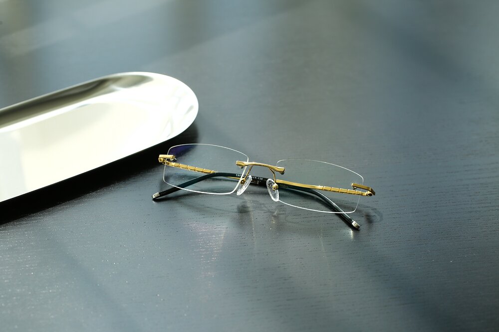 Gold Metal Rectangle Rimless Eyeglasses