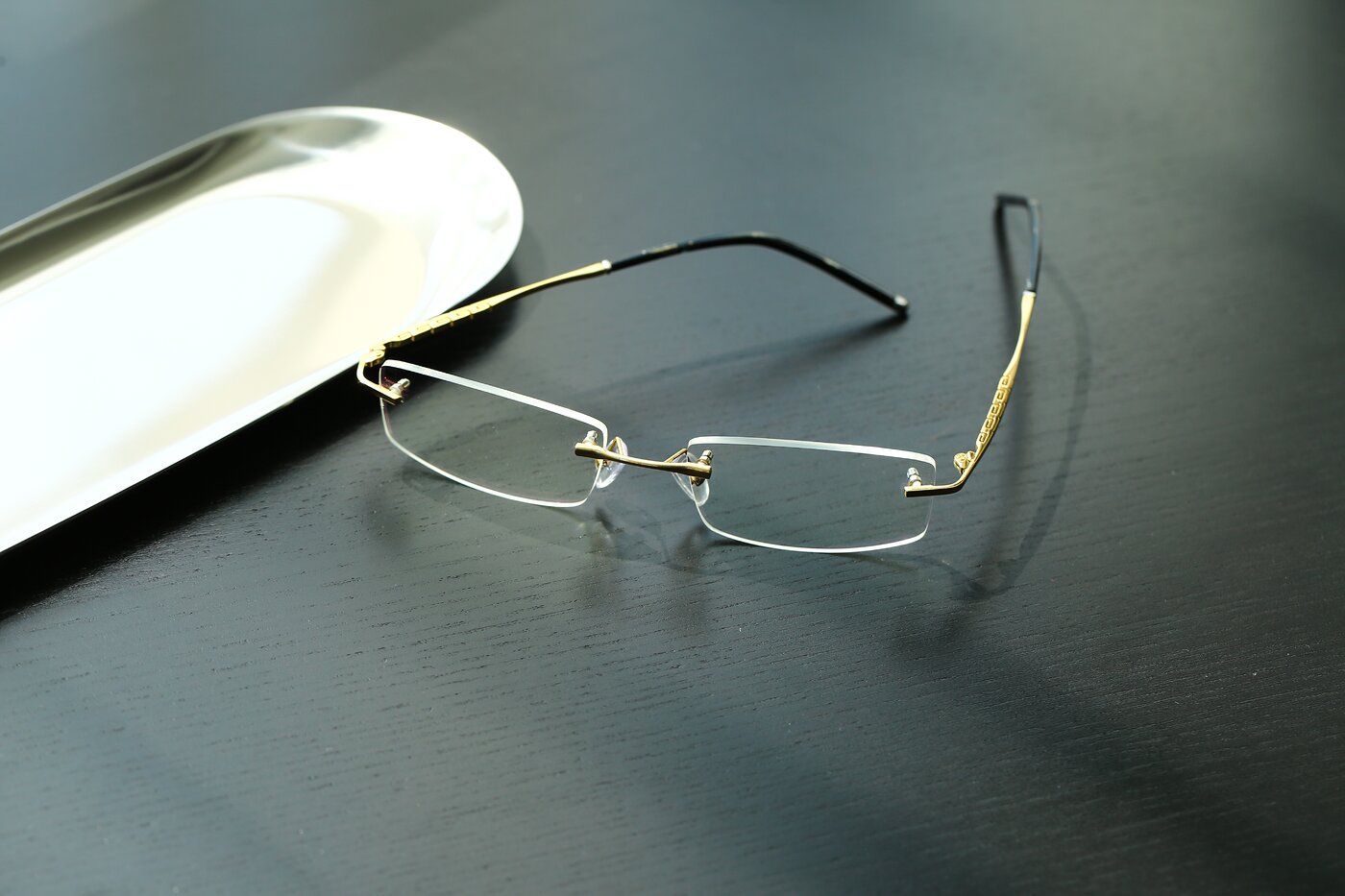 Gold Metal Rectangle Rimless Eyeglasses 58076