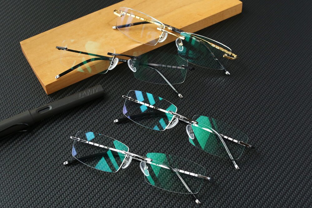 Silver Metal Rectangle Rimless Eyeglasses - 58076