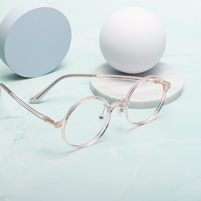 Transparent Pink Retro-Vintage Thin Round Eyeglasses - Lemon