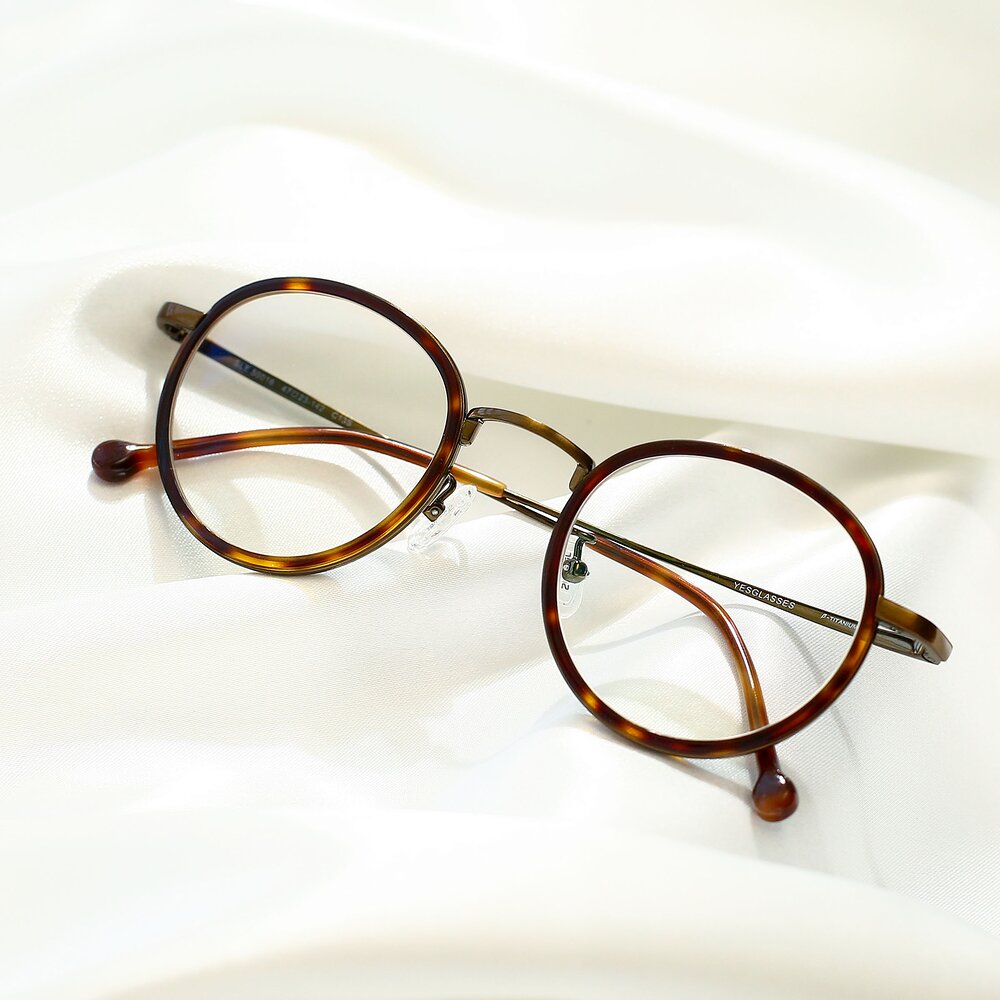 Bronze Tortoise Retro Vintage Lightweight Round Eyeglasses Troy 