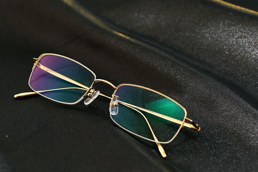 Gold Titanium Rectangle Semi-Rimless Eyeglasses