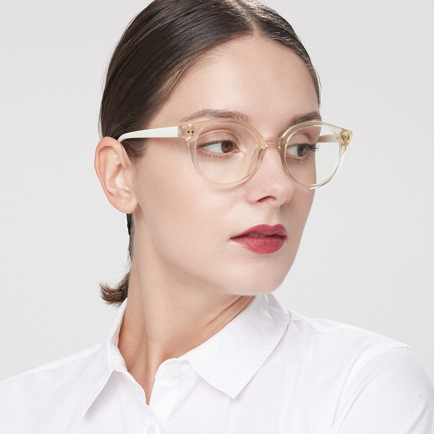 Transparent Beige Narrow Thick Round Eyeglasses - Bellion