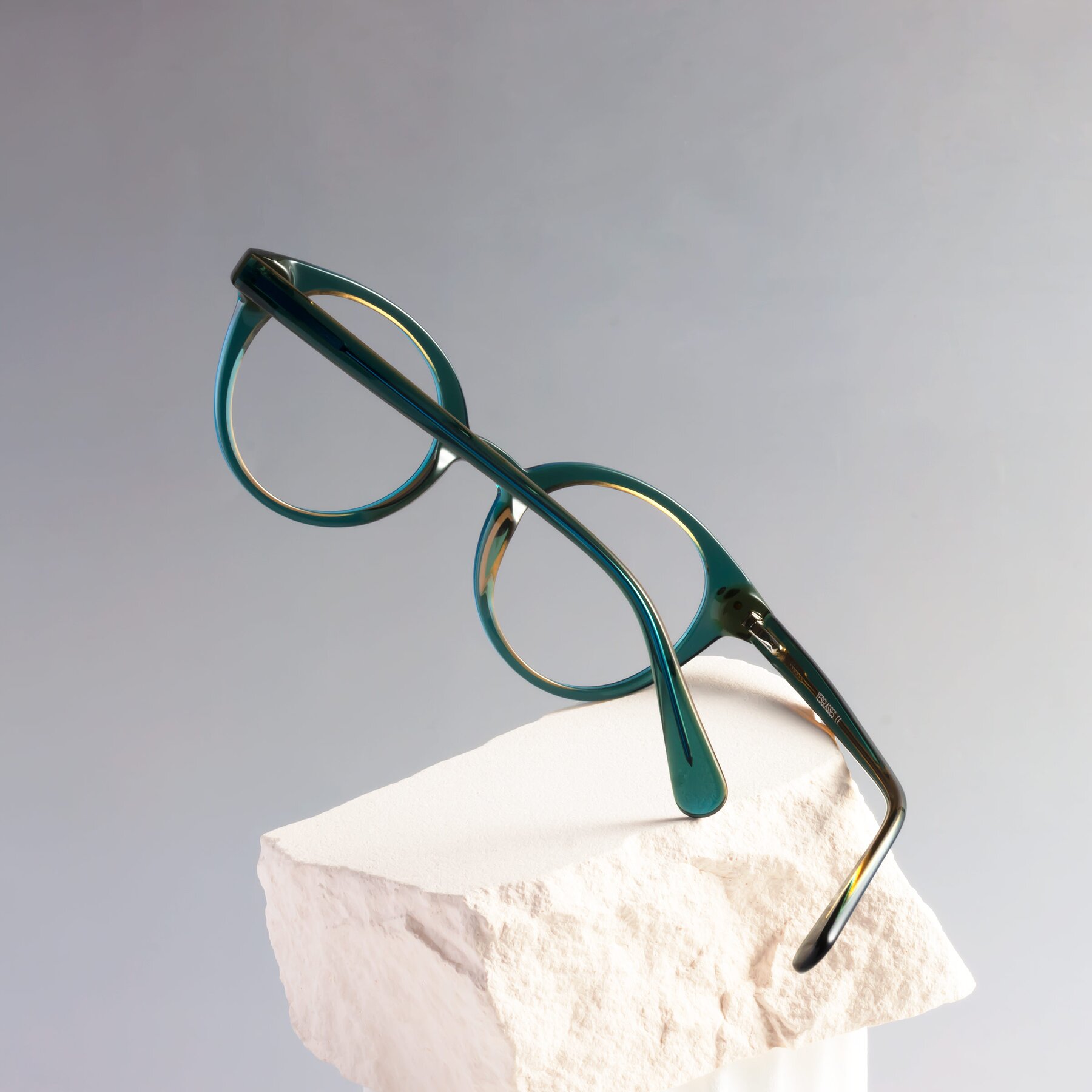 Lifestyle photography #2 of Bellion in Transparent Green with Clear Eyeglass Lenses