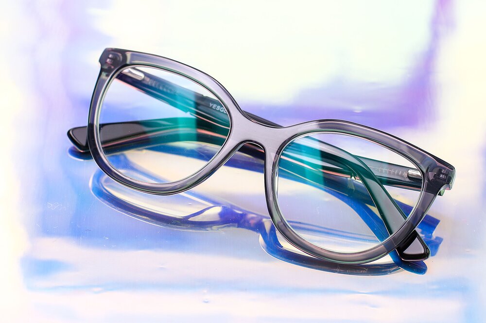 Translucent Gray Thick Acetate Cat-Eye Eyeglasses - 17287