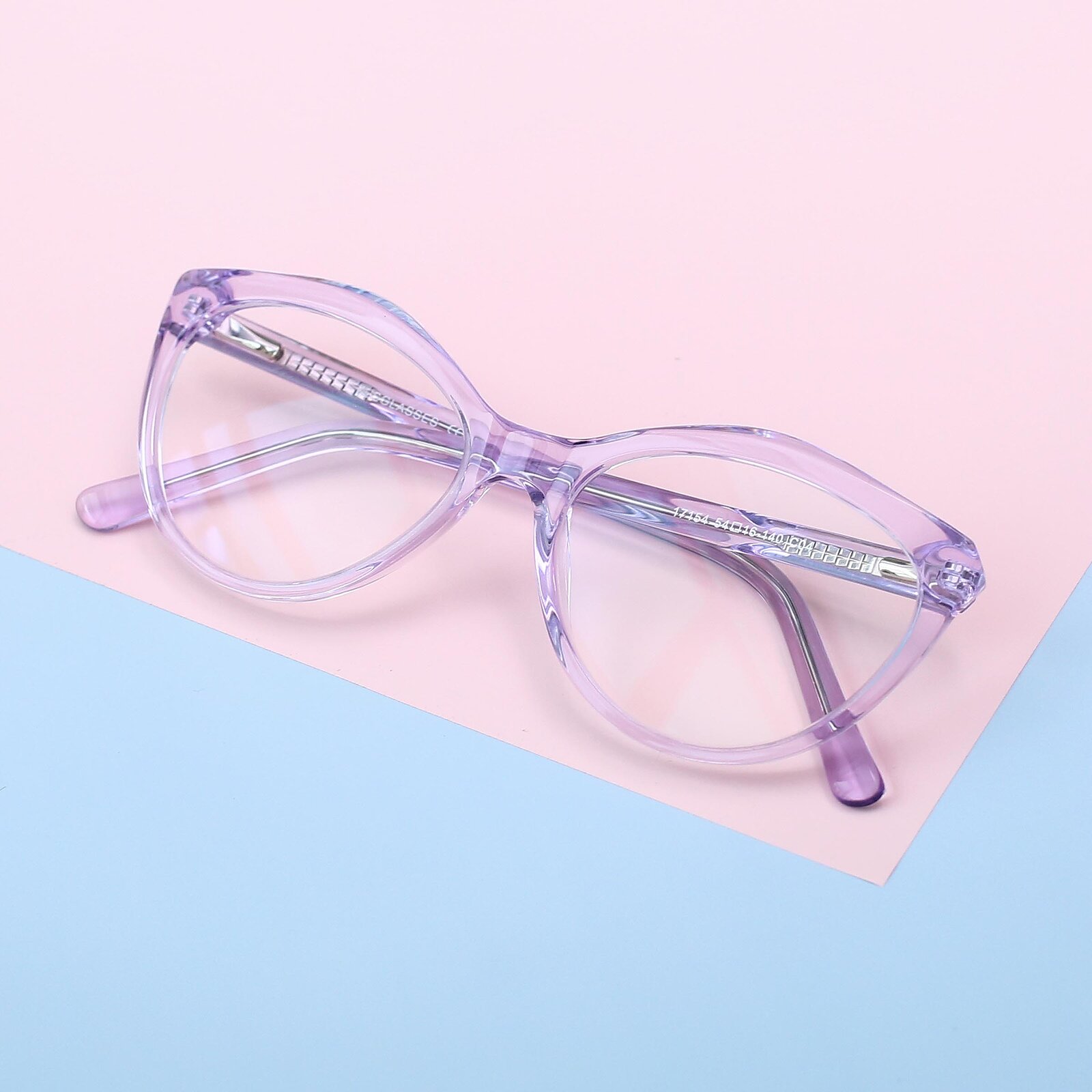 Transparent Lavender Narrow Hipster Cat-Eye Blue Light Glasses - 17154