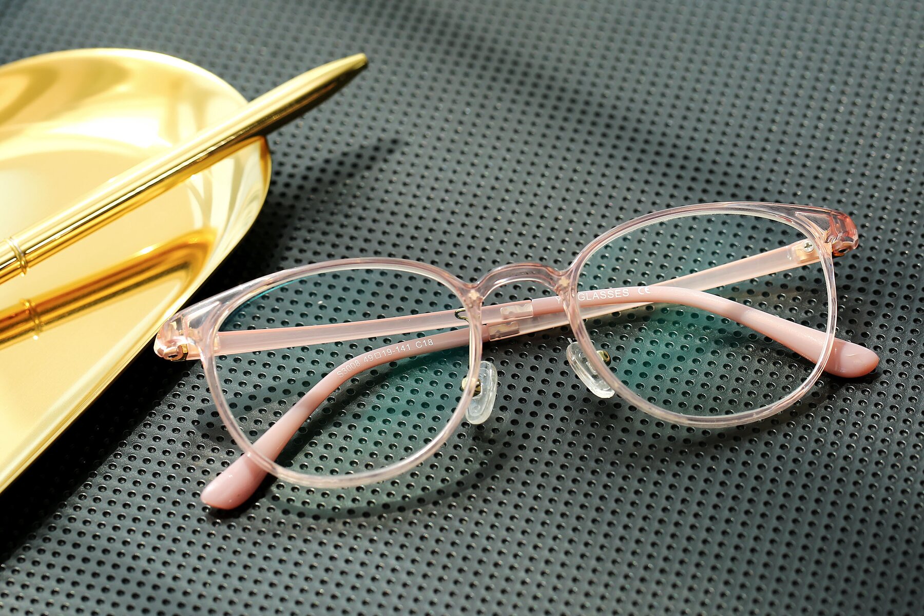 Women's lifestyle photography #1 of S3008 in Transparent Pink with Clear Reading Eyeglass Lenses