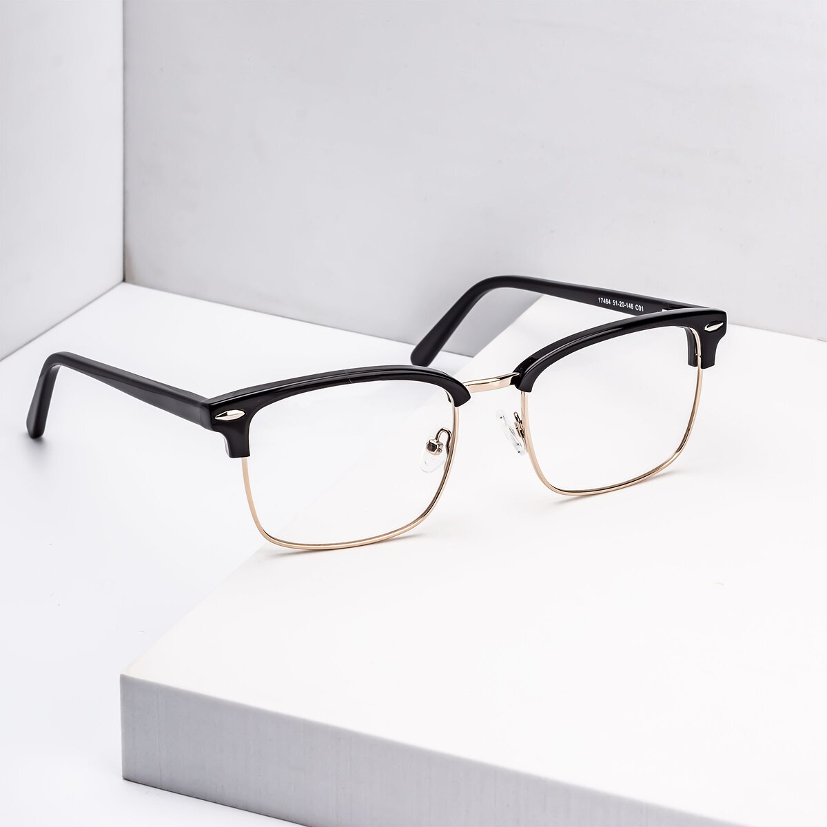 Black-Gold Browline Retro-Vintage Square Eyeglasses - 17464