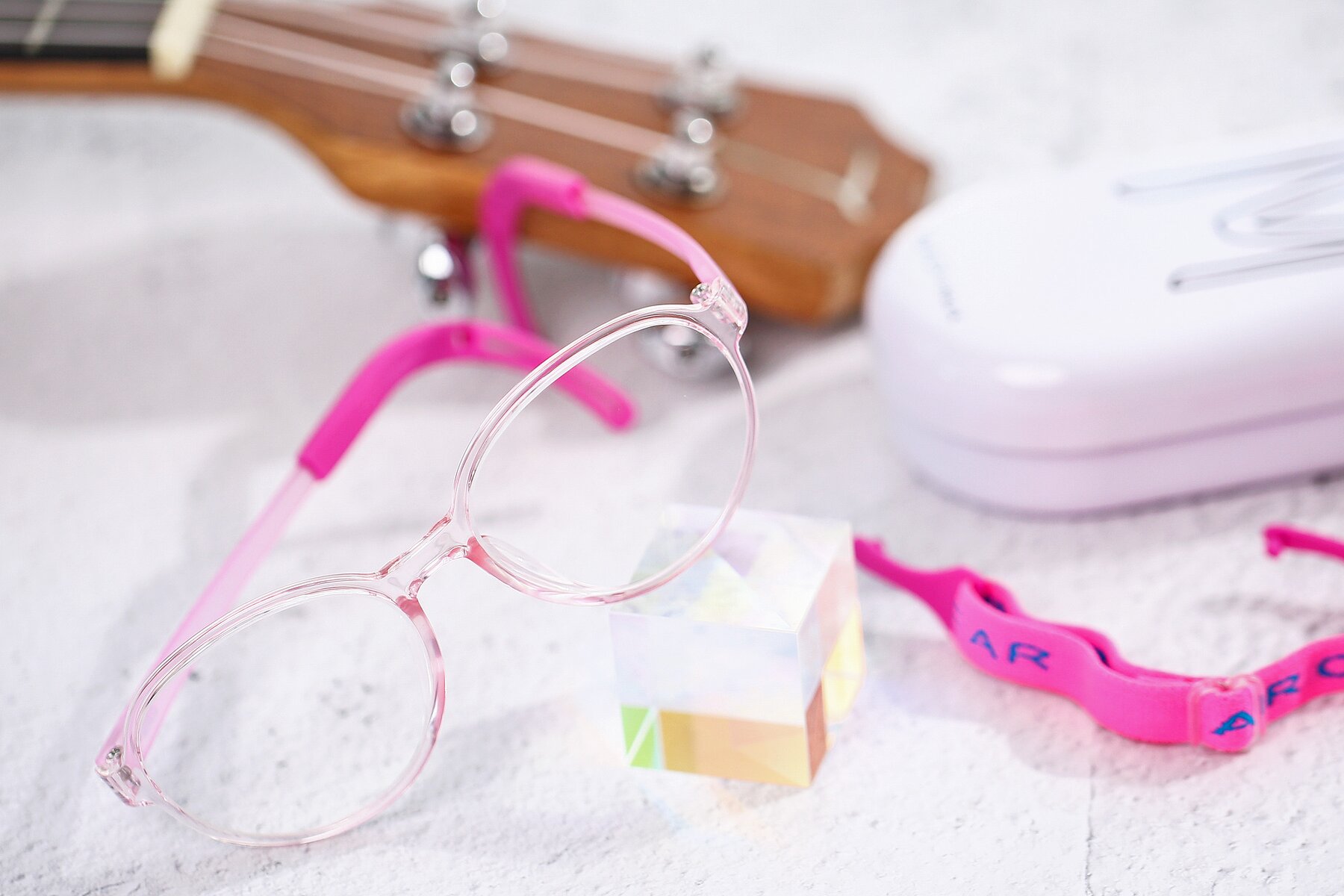 Women's lifestyle photography #2 of 1020 in Tranparent Pink with Clear Blue Light Blocking Lenses