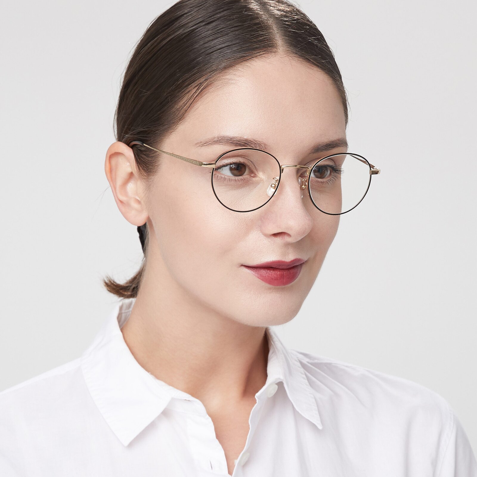 Black-Gold Retro-Vintage Titanium Round Eyeglasses - Lindsey