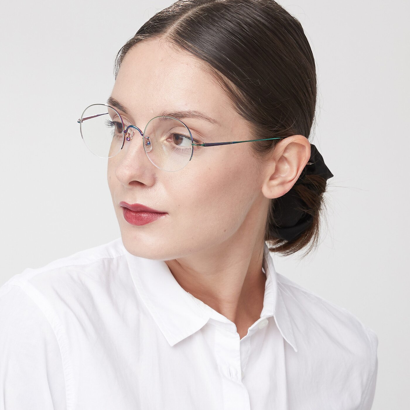 Peafowl Green Titanium Round Semi-Rimless Eyeglasses - Harry