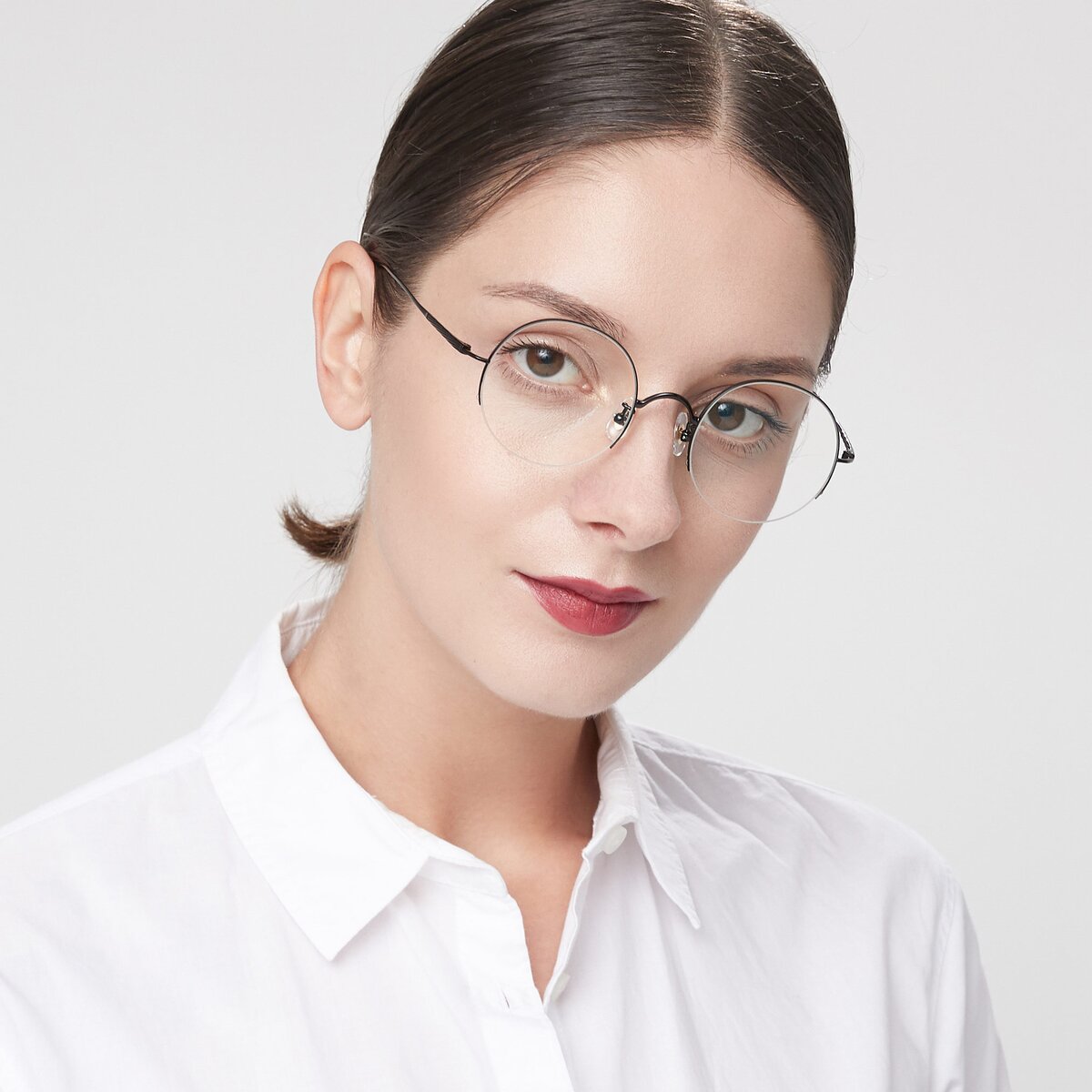 Matte Black Titanium Round Semi-Rimless Eyeglasses - Harry