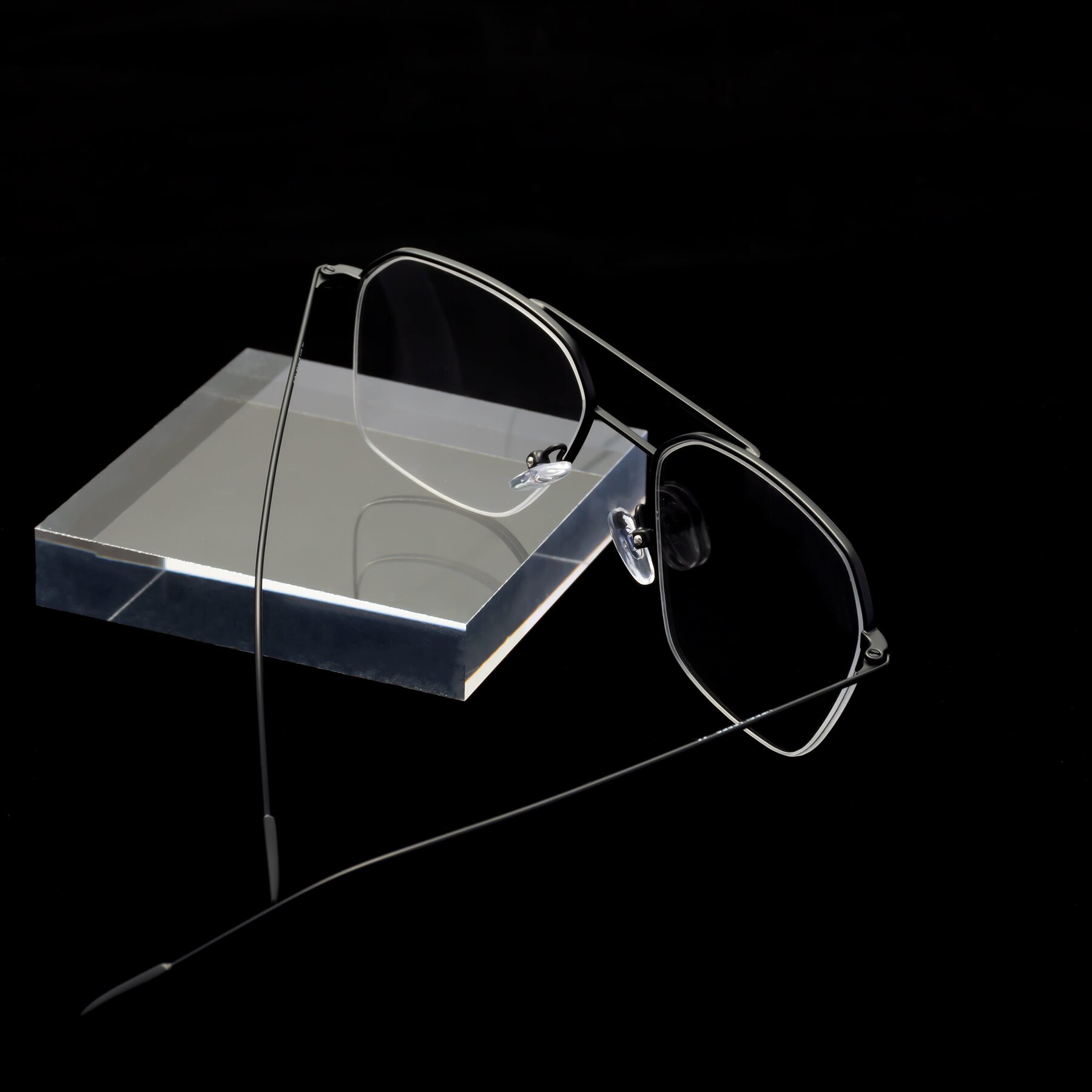 Matte Black Grandpa Geometric Semi-Rimless Blue Light Glasses - Largo