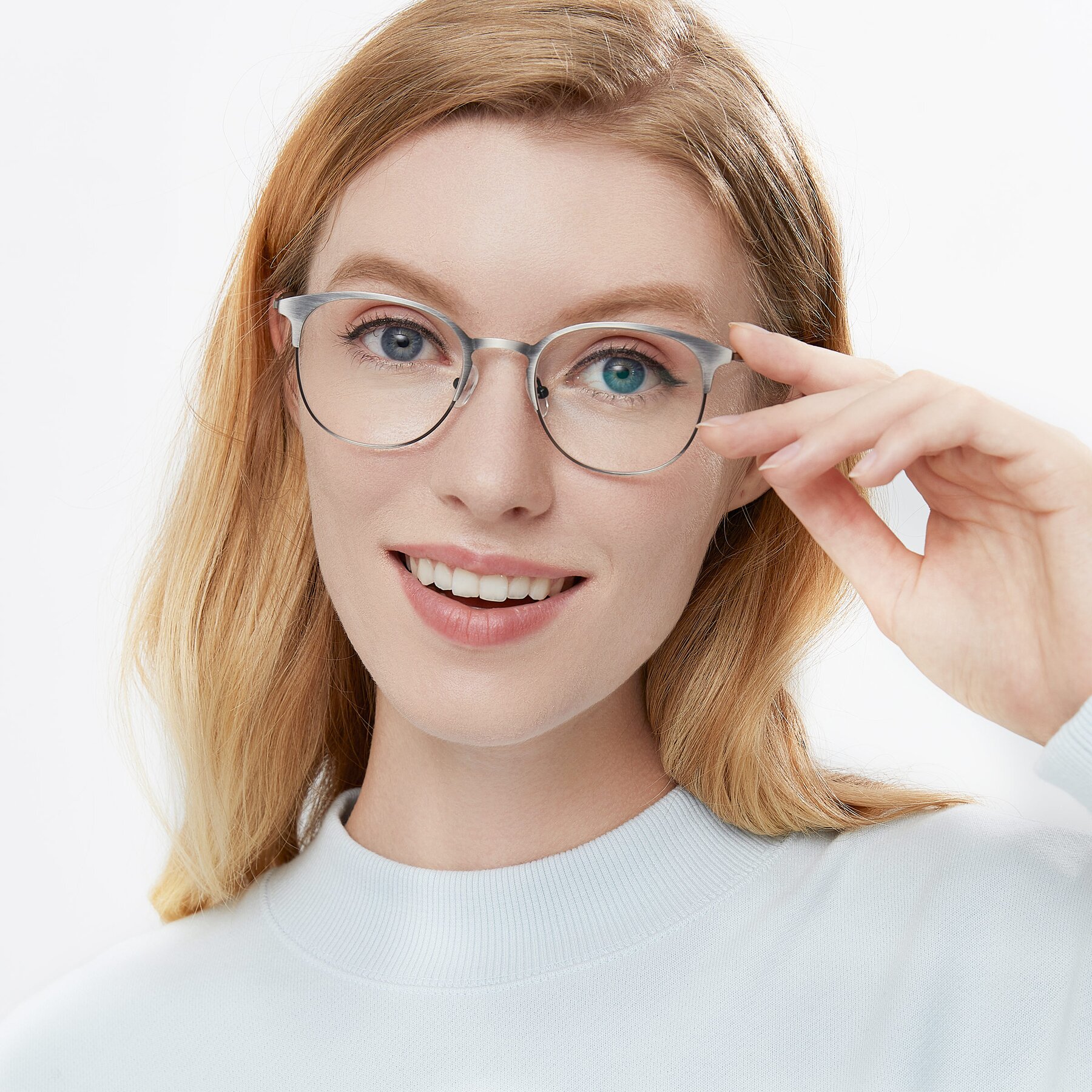 Women's lifestyle photography of 9547 in Antique Gunmetal with Clear Eyeglass Lenses
