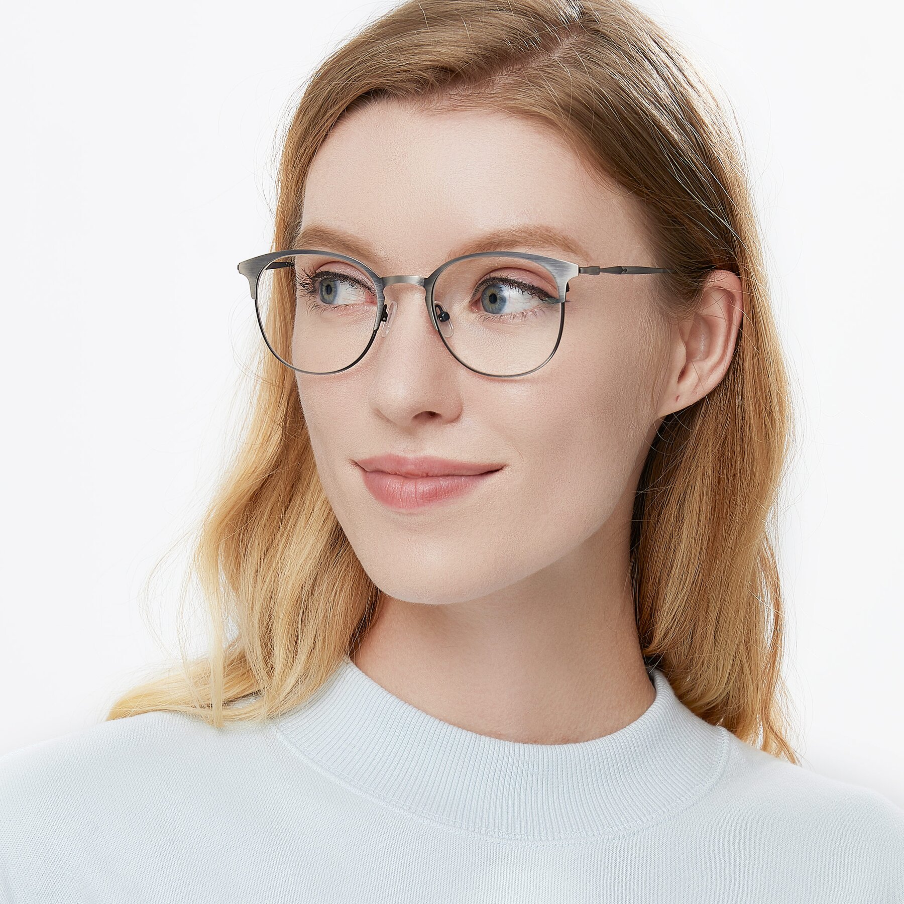 Women's lifestyle photography of 9547 in Antique Gunmetal with Clear Eyeglass Lenses