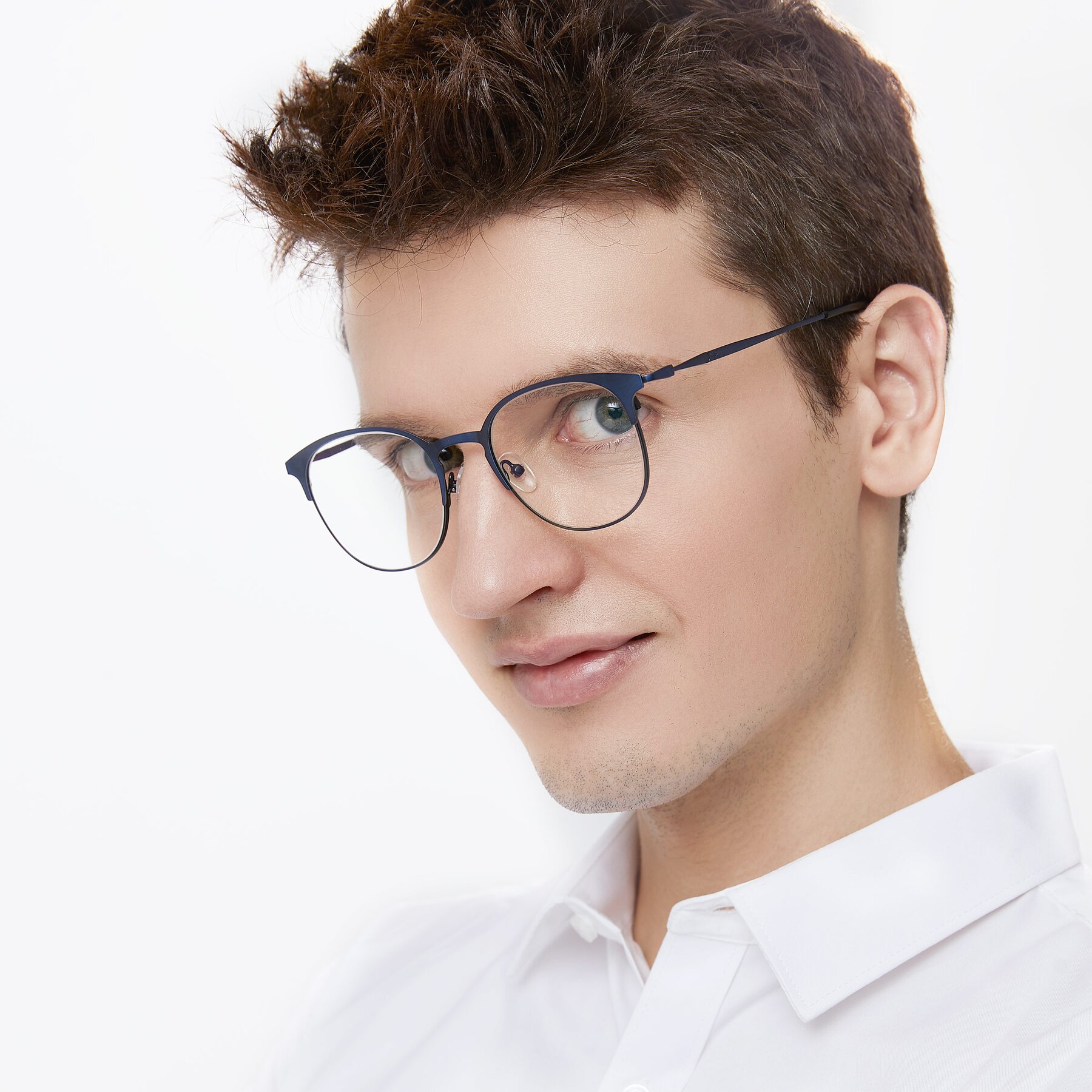 Men's lifestyle photography of 9547 in Antique Blue with Clear Reading Eyeglass Lenses