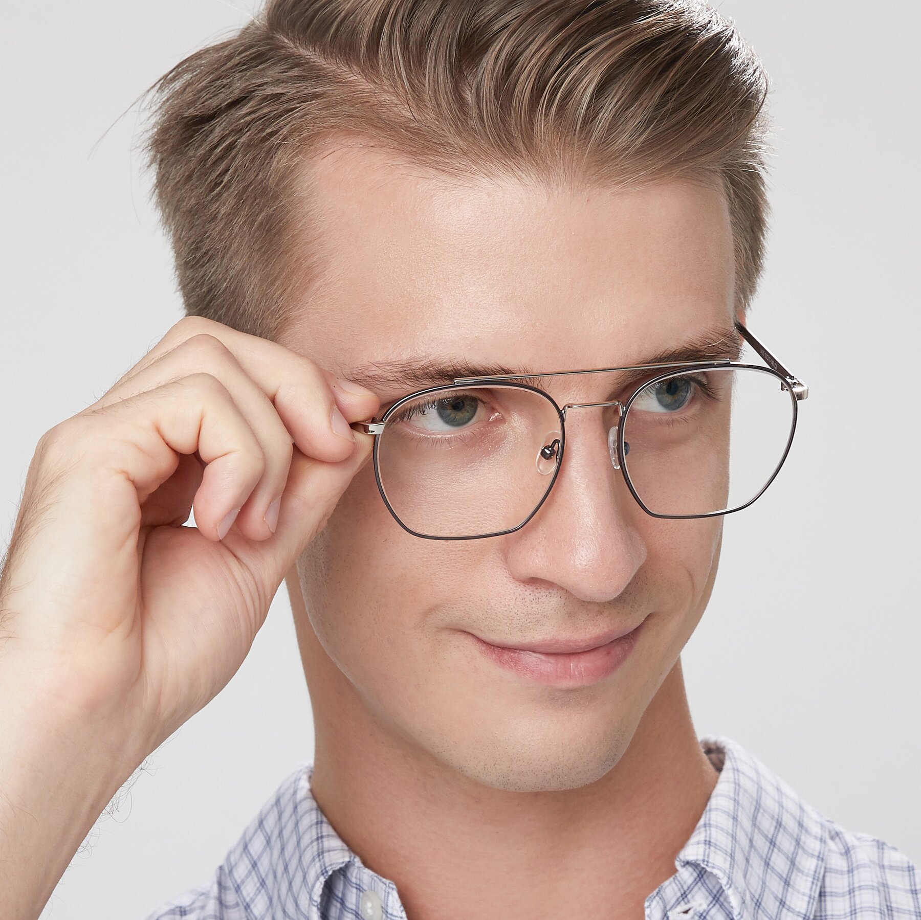 Men's lifestyle photography of 9425 in Black-Silver with Clear Eyeglass Lenses