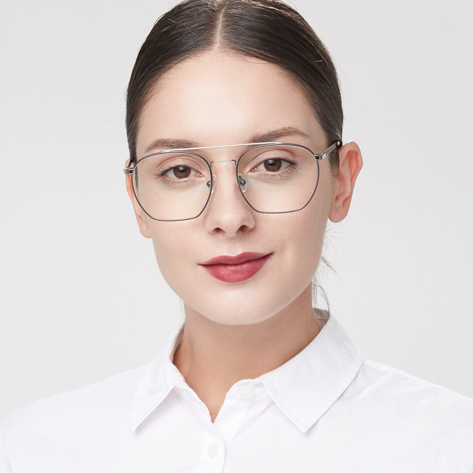 Women's lifestyle photography of 9425 in Black-Silver with Clear Reading Eyeglass Lenses
