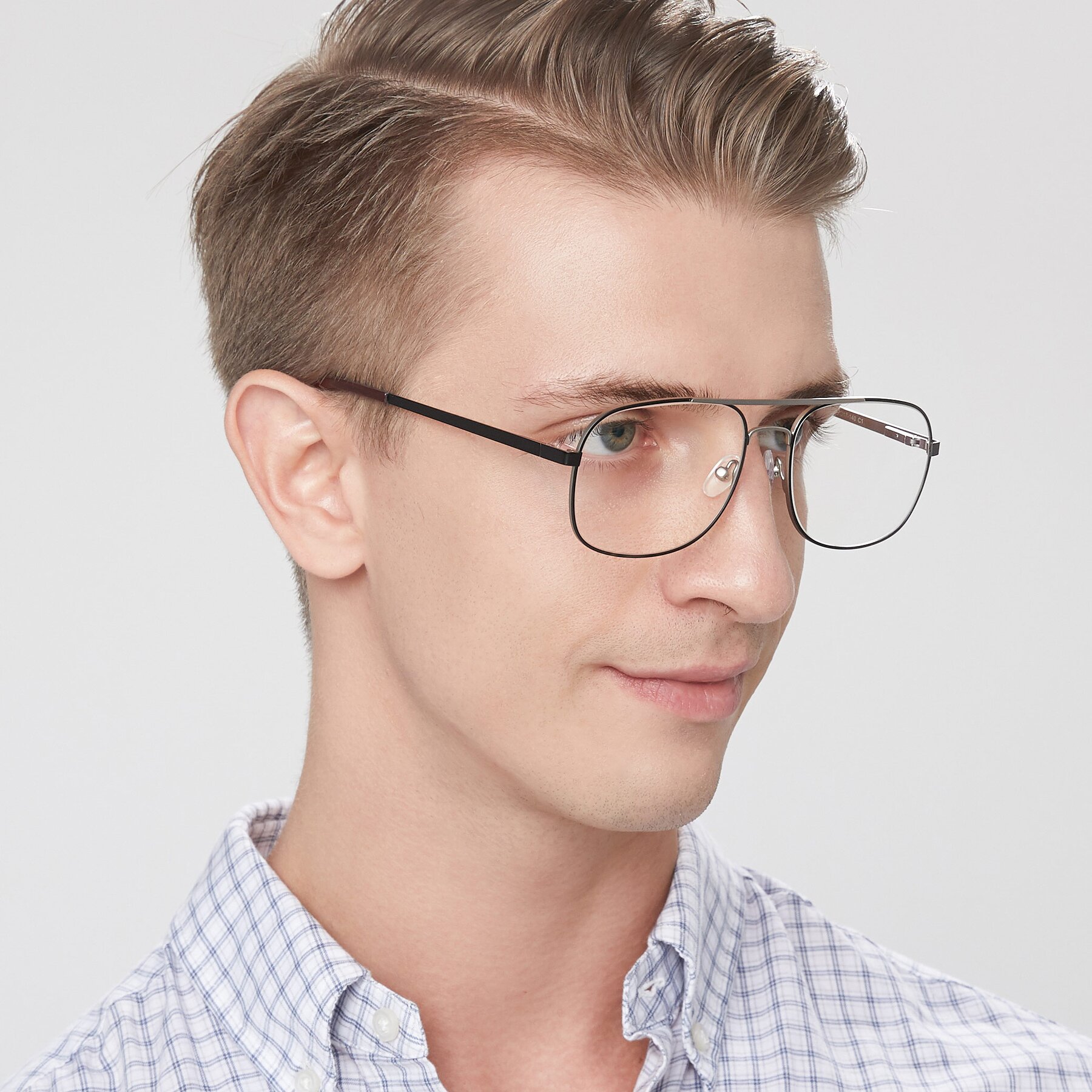 Men's lifestyle photography of 9487 in Black-Silver with Clear Blue Light Blocking Lenses