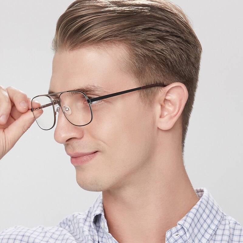 Black / Silver Oversized Grandpa Square Eyeglasses - 9487