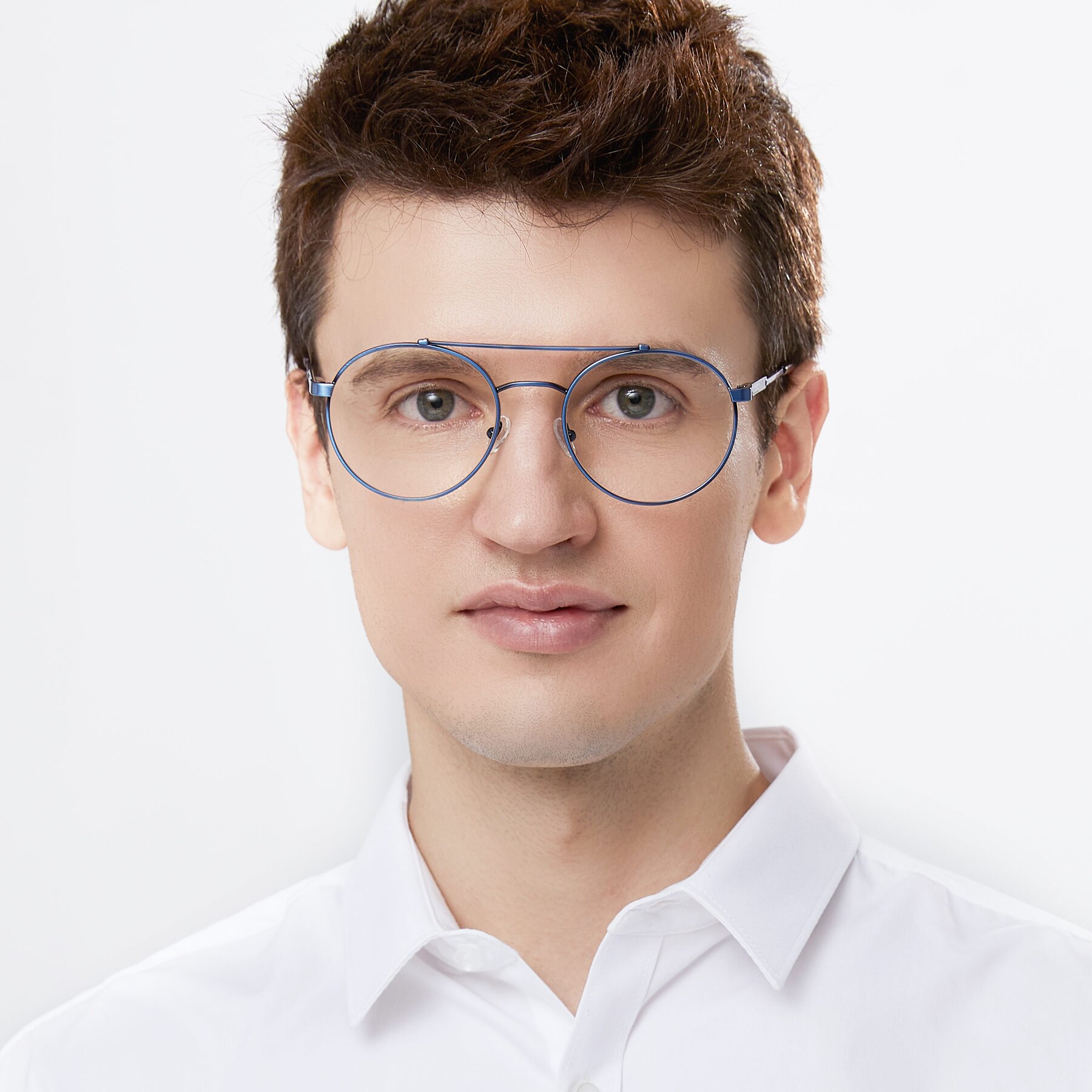 Men's lifestyle photography of 9490 in Antique Blue with Clear Reading Eyeglass Lenses