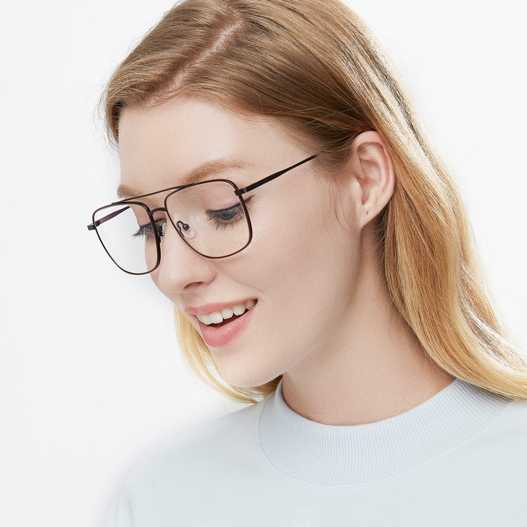 Women's lifestyle photography of 9519 in Brown-Black with Clear Eyeglass Lenses
