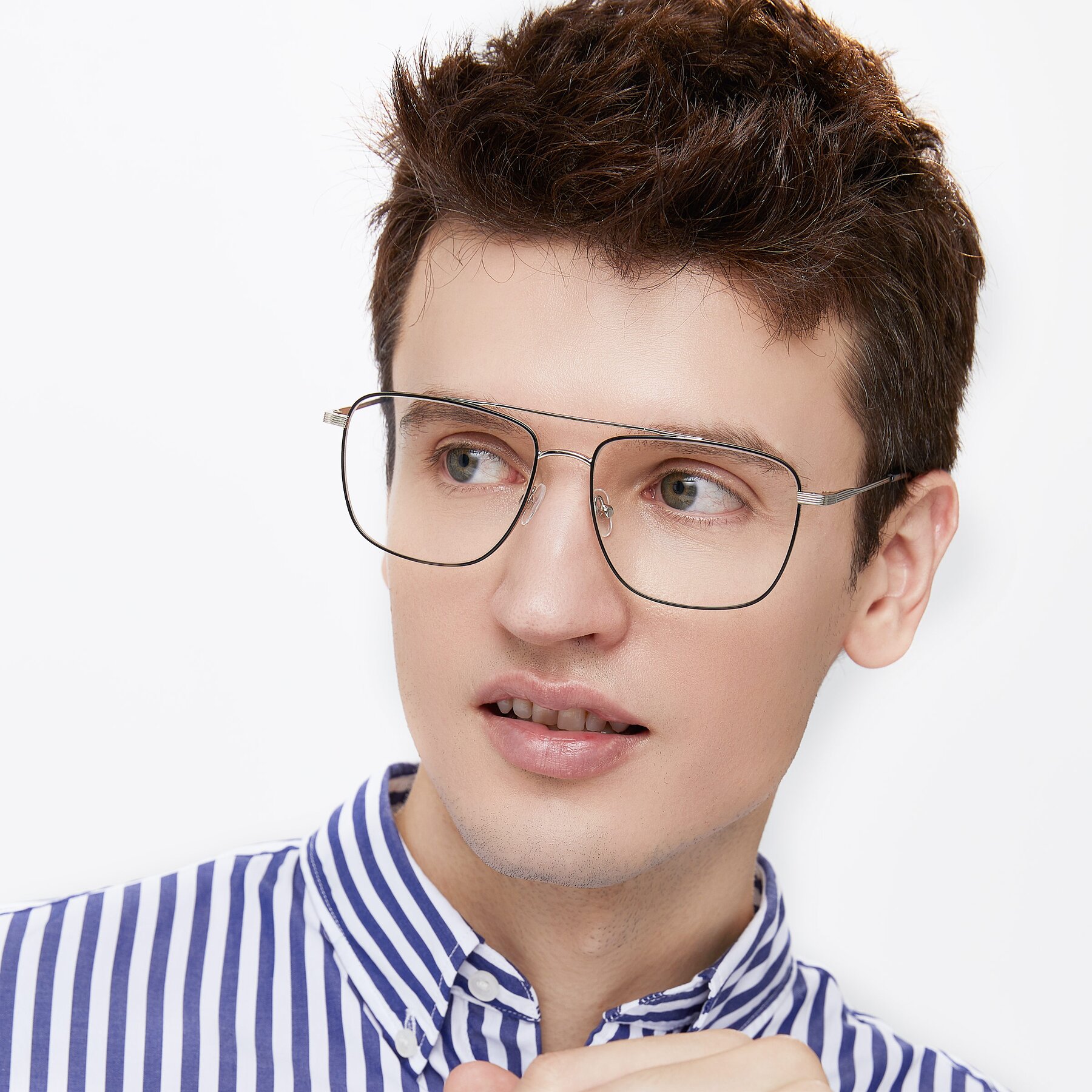 Men's lifestyle photography of 9519 in Black-Silver with Clear Blue Light Blocking Lenses