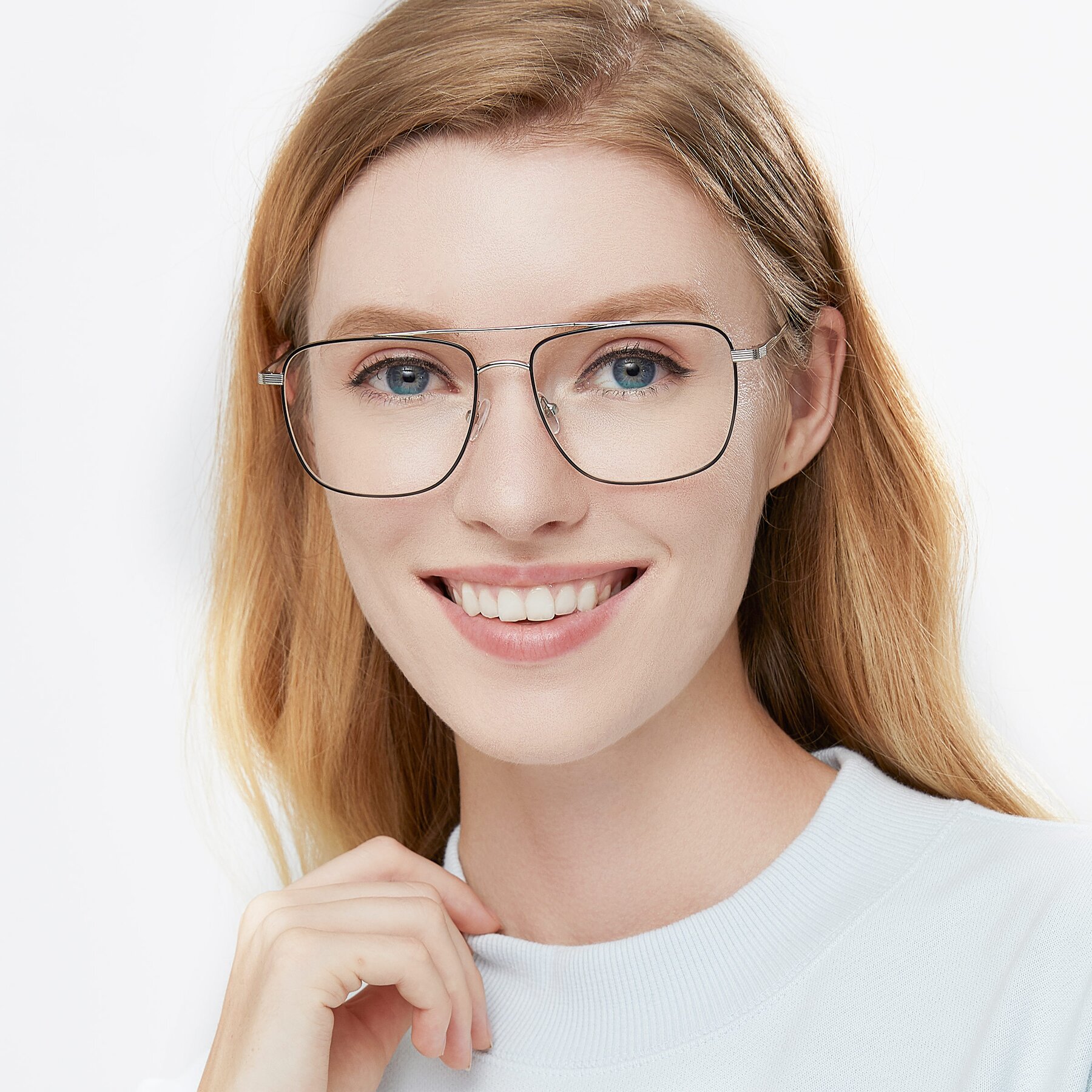 Women's lifestyle photography of 9519 in Black-Silver with Clear Eyeglass Lenses