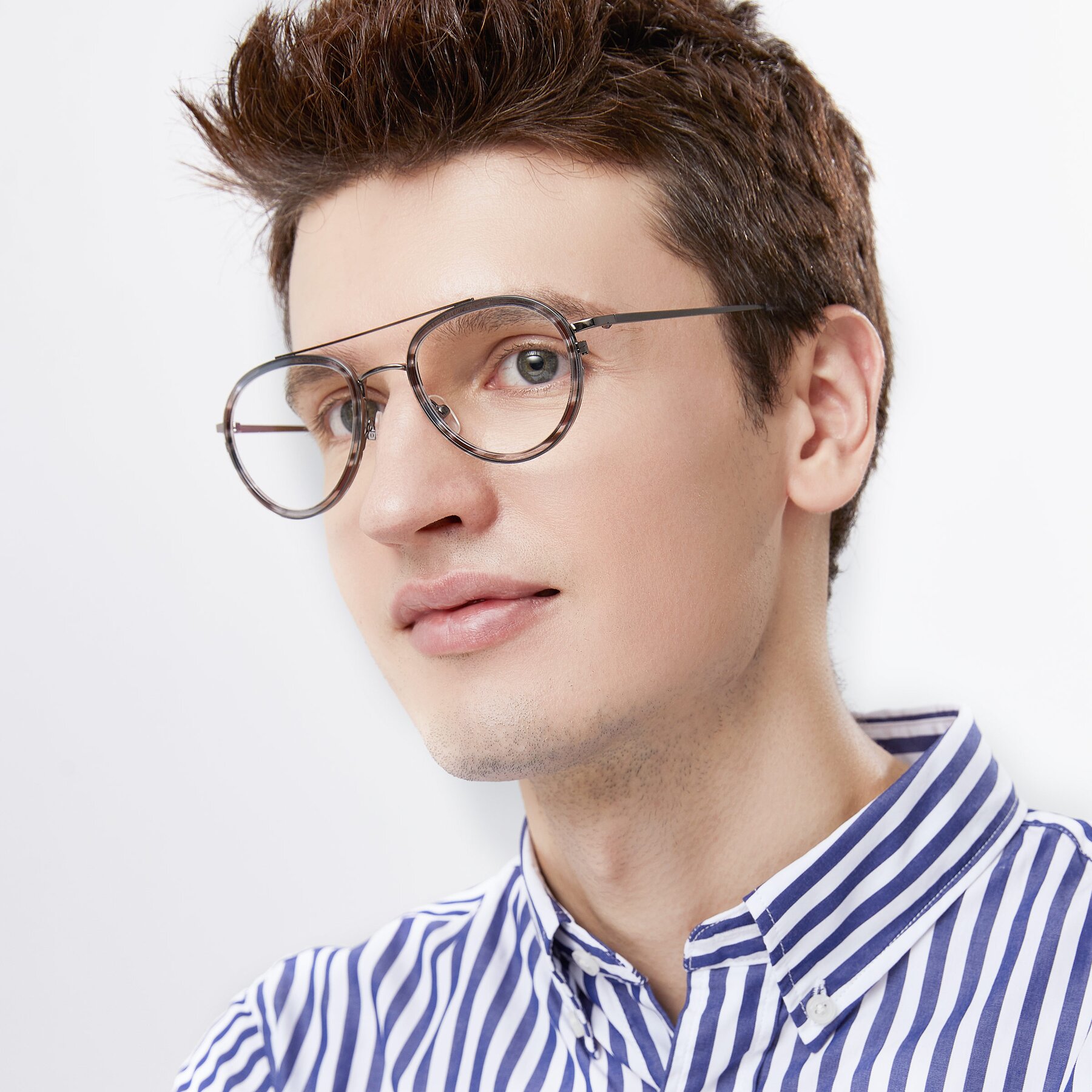 Men's lifestyle photography of 9554 in  Gunmetal-Transparent with Clear Reading Eyeglass Lenses