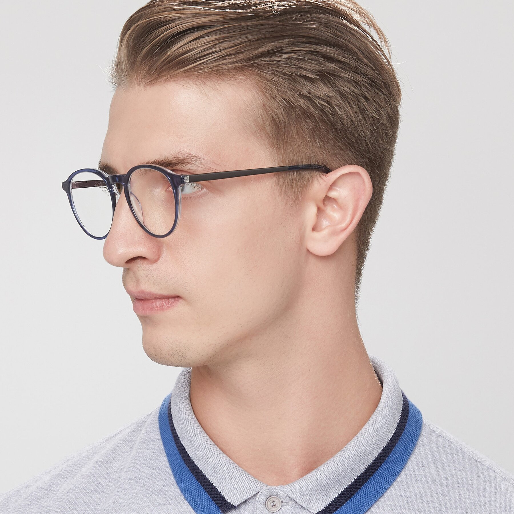 Men's lifestyle photography of 17450 in Blue with Clear Blue Light Blocking Lenses
