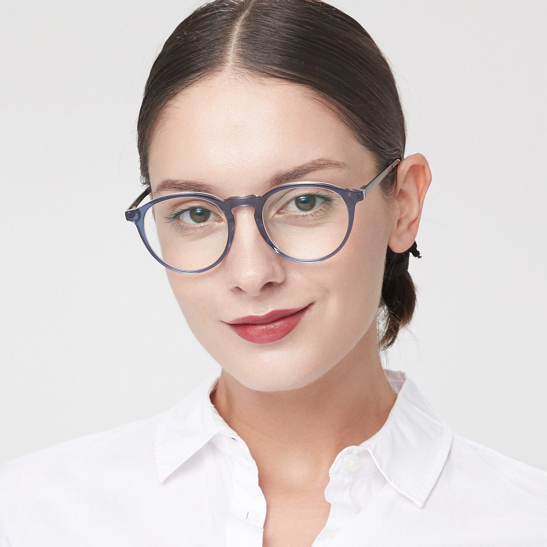 Women's lifestyle photography of 17450 in Blue with Clear Reading Eyeglass Lenses