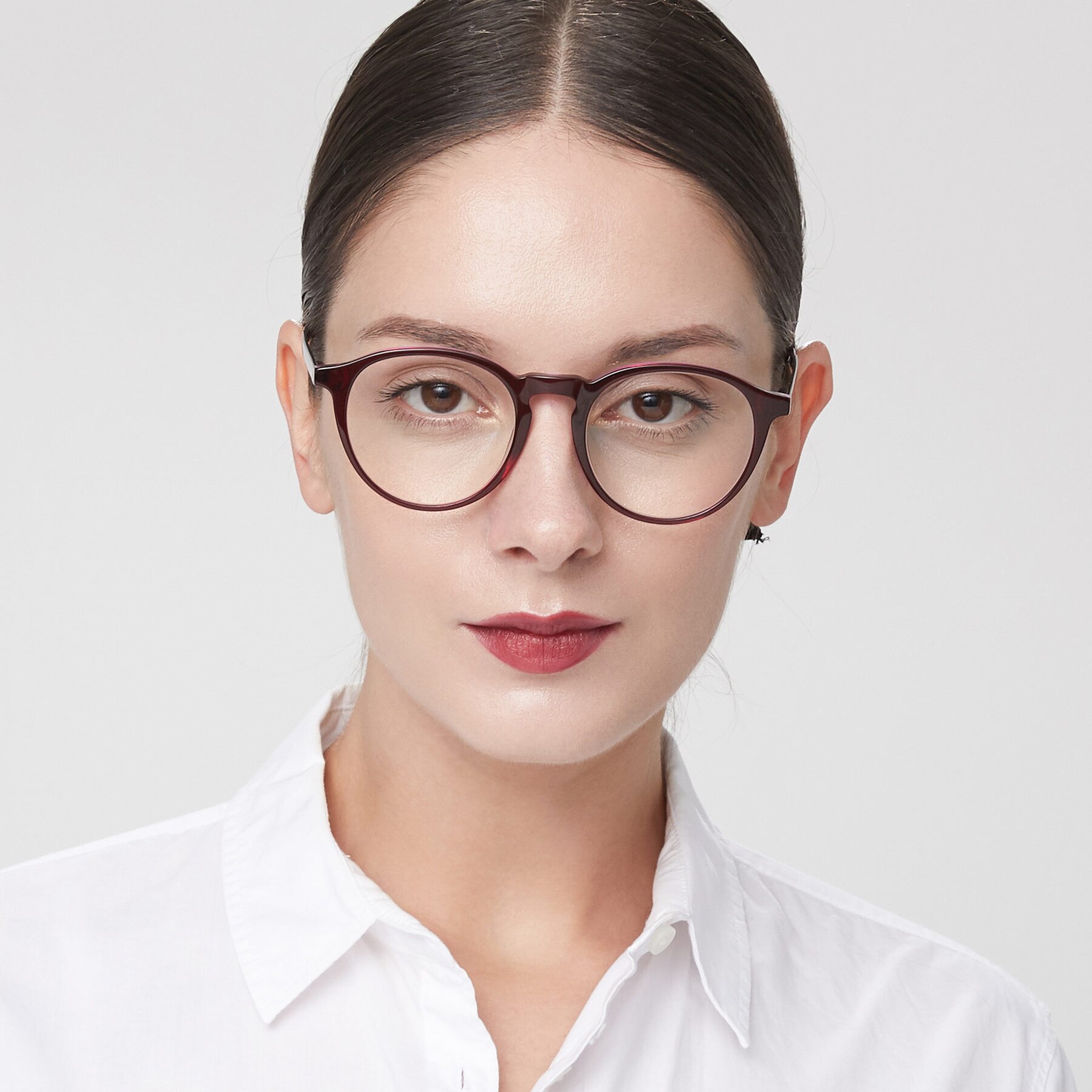 Women's lifestyle photography of 17450 in Purple with Clear Reading Eyeglass Lenses