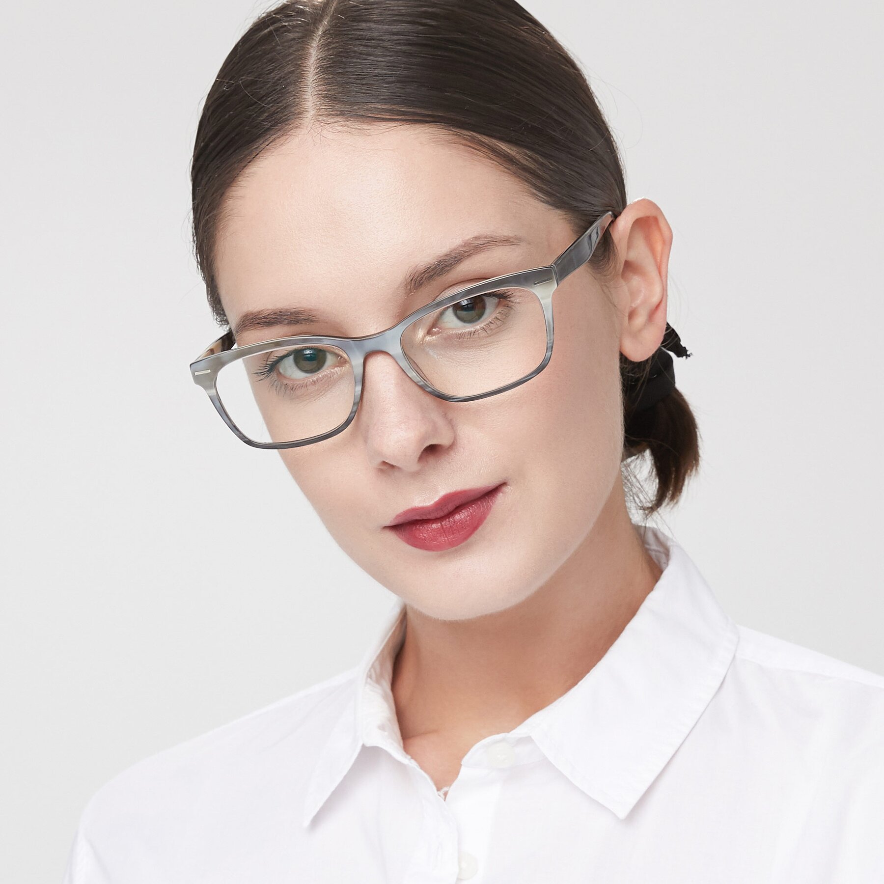 Women's lifestyle photography of 17480 in Stripe Coffee with Clear Blue Light Blocking Lenses