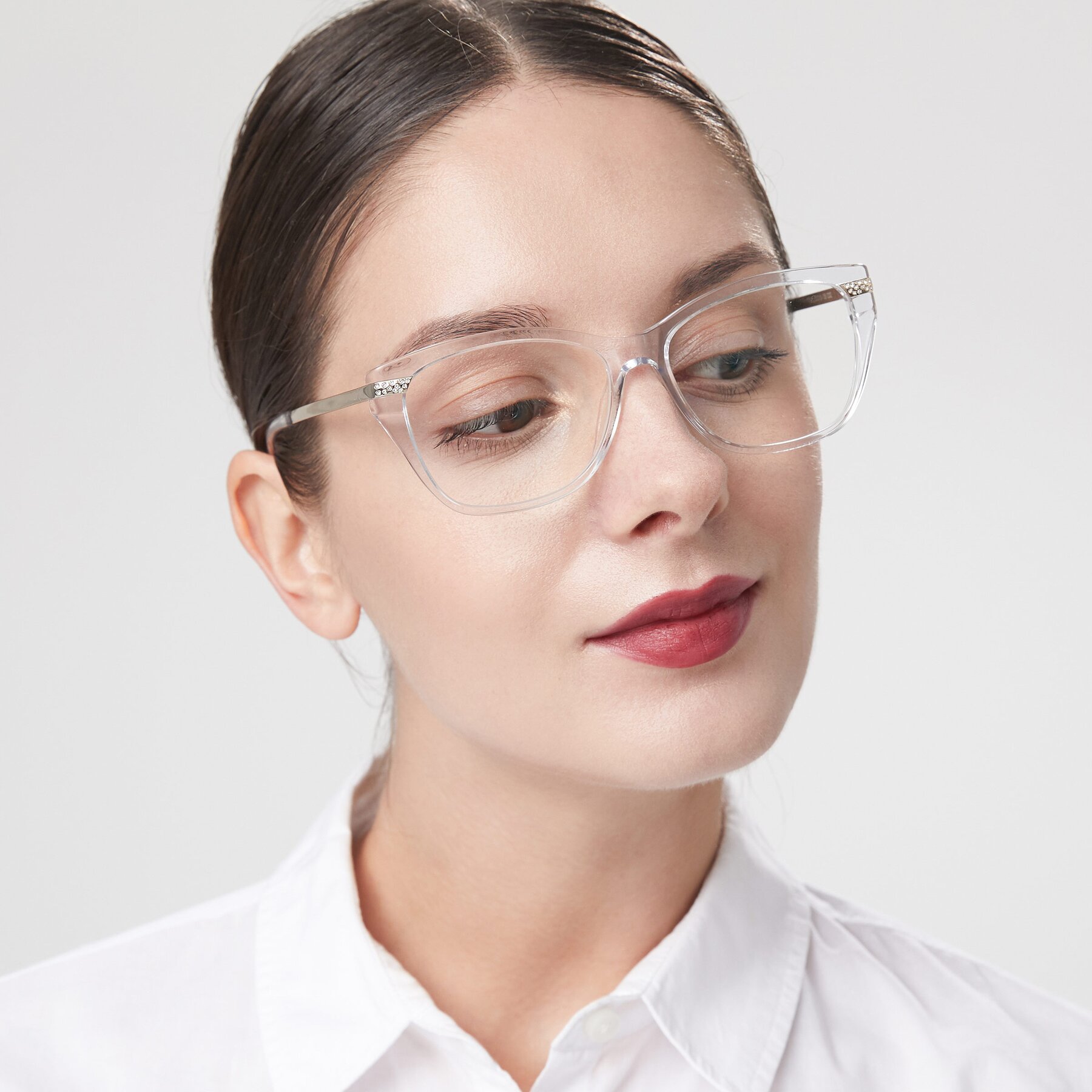 Women's lifestyle photography of 17515 in Clear with Clear Eyeglass Lenses