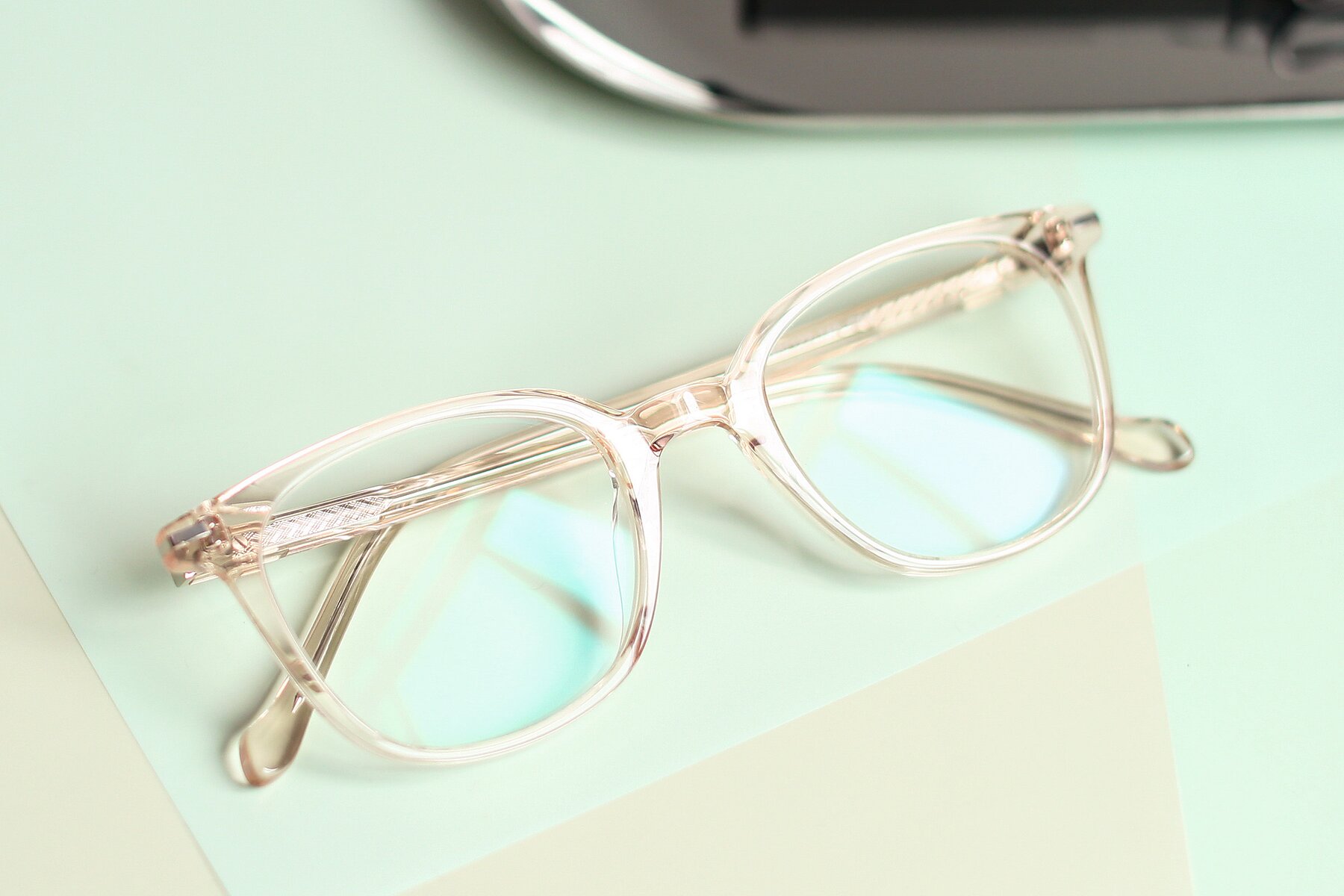 Women's lifestyle photography #1 of 17562 in Transparent Pink with Clear Blue Light Blocking Lenses