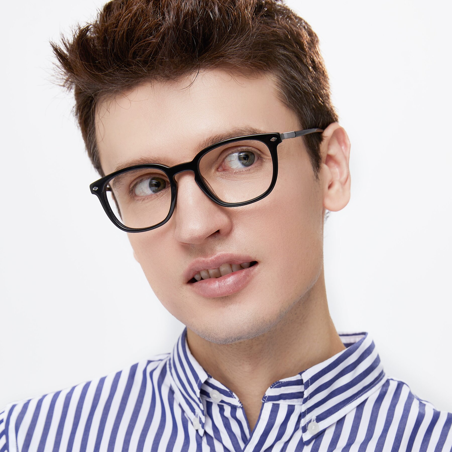 Men's lifestyle photography of 17578 in Black with Clear Blue Light Blocking Lenses