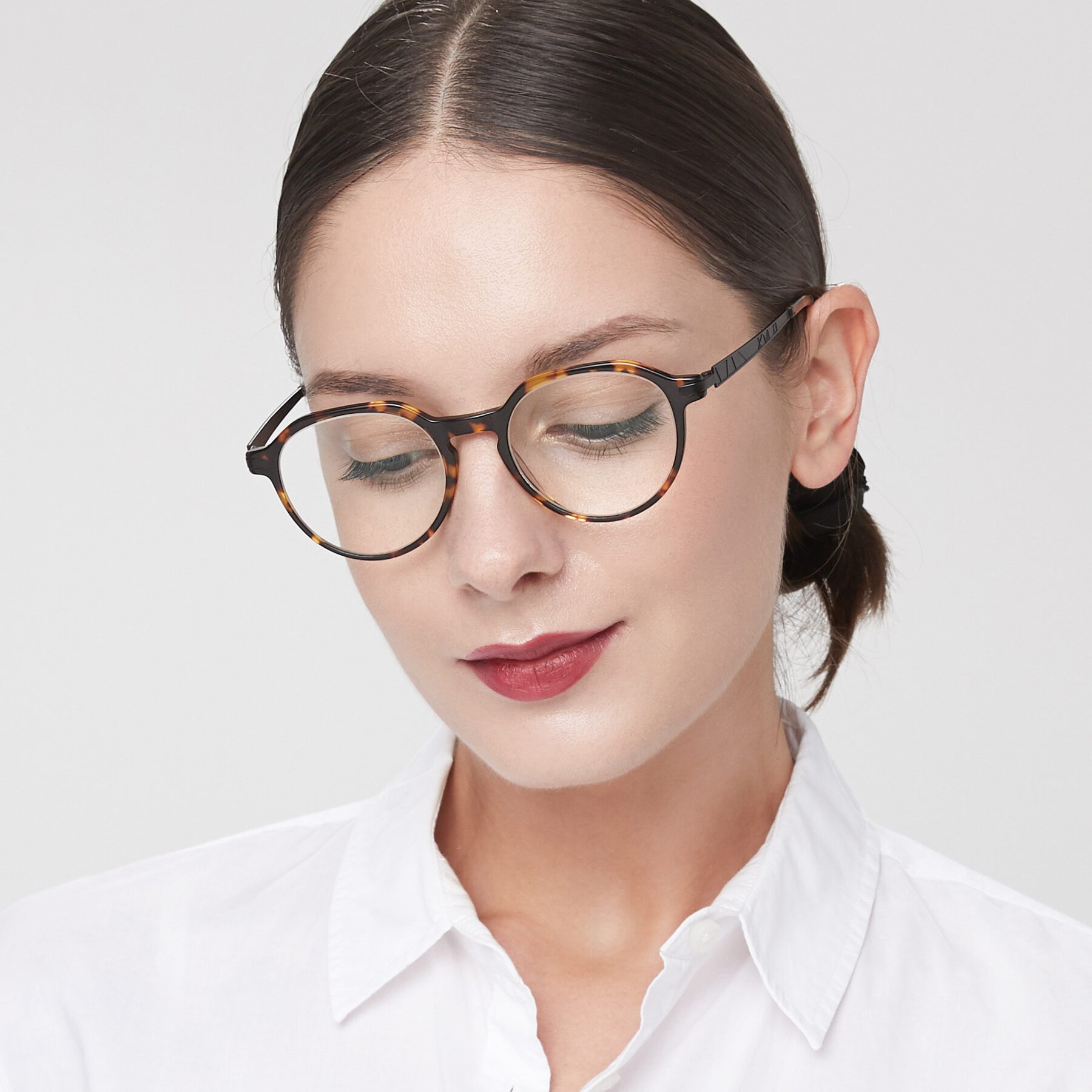Women's lifestyle photography of 17643 in Tortoise with Clear Reading Eyeglass Lenses