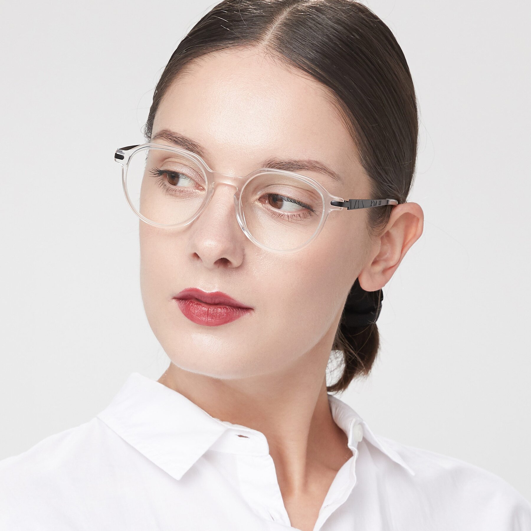 Women's lifestyle photography of 17643 in Clear with Clear Eyeglass Lenses